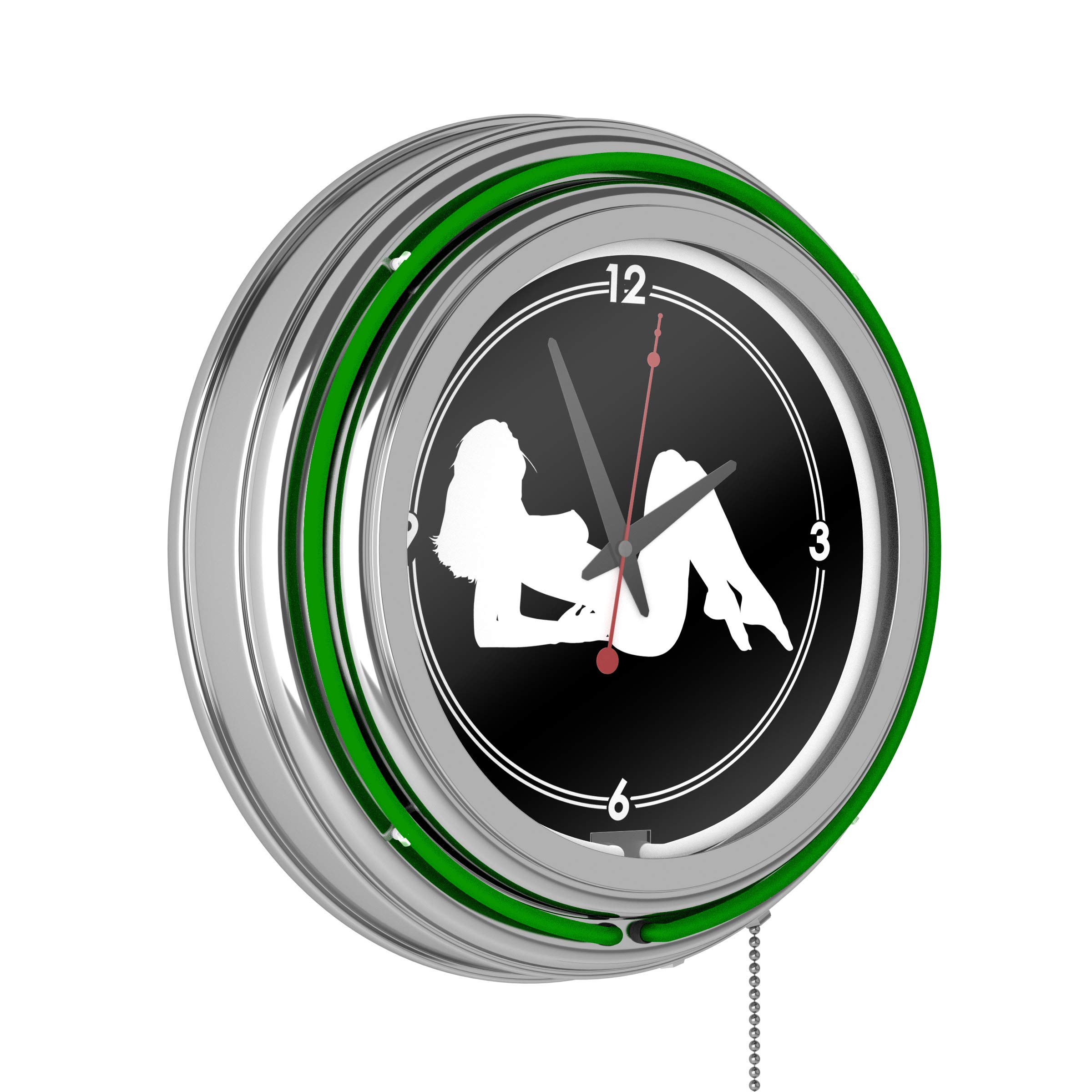 Trademark Shadow Babes Series - Green Neon Ring Clock with Dual Illumination - Perfect for Bedroom Decor, Gaming Room & Retro-Themed Parties
