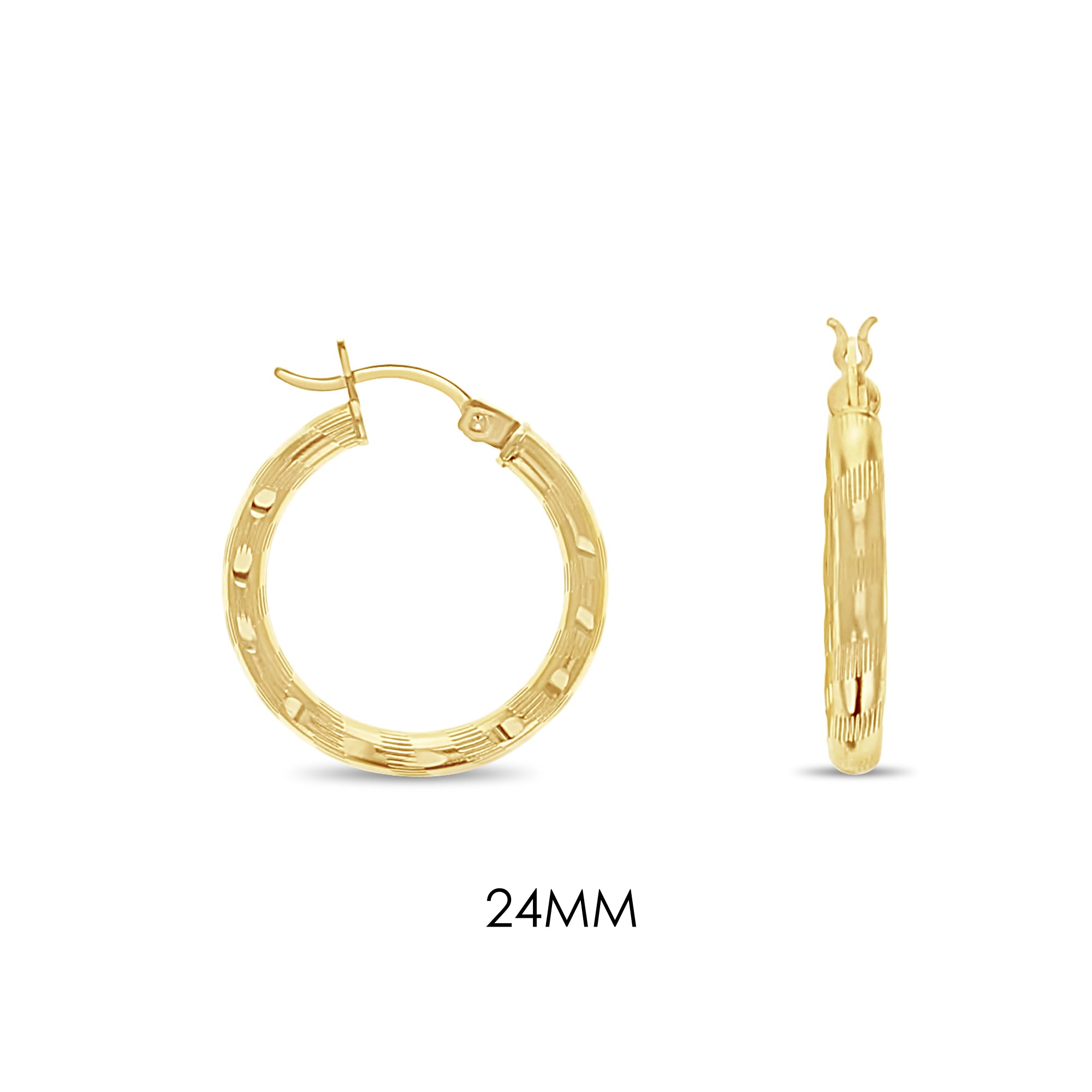 14K Yellow Gold Diamond Cut Hoop Earrings - 24MM & 38MM Sizes for Women | Perfect for Everyday Wear, Parties & Special Occasions
