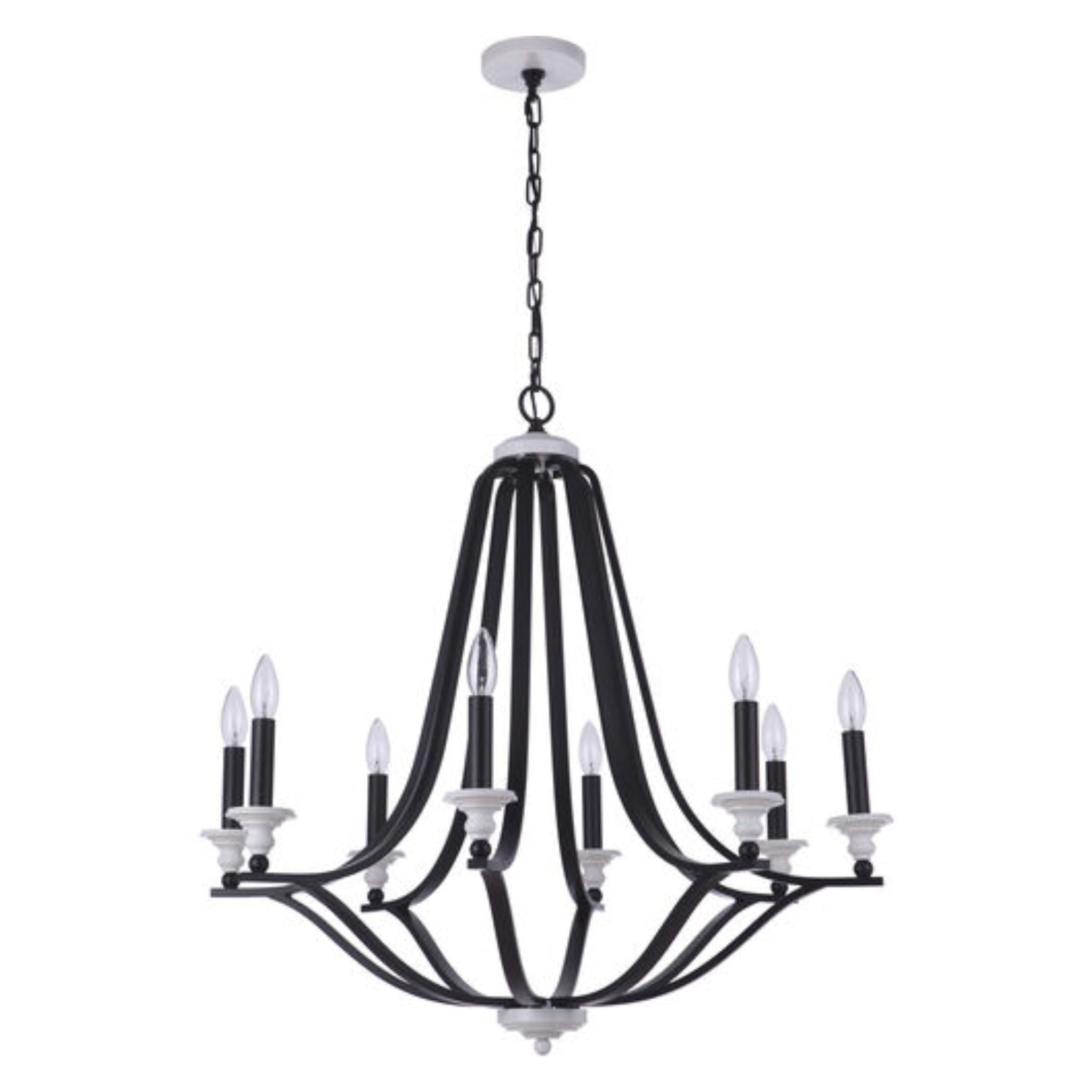 Craftmade Esme 8-Light 32-Inch Flat Black and Matte White Chandelier Ceiling Light Fixture - Modern Dining Room Lighting for Home Decor