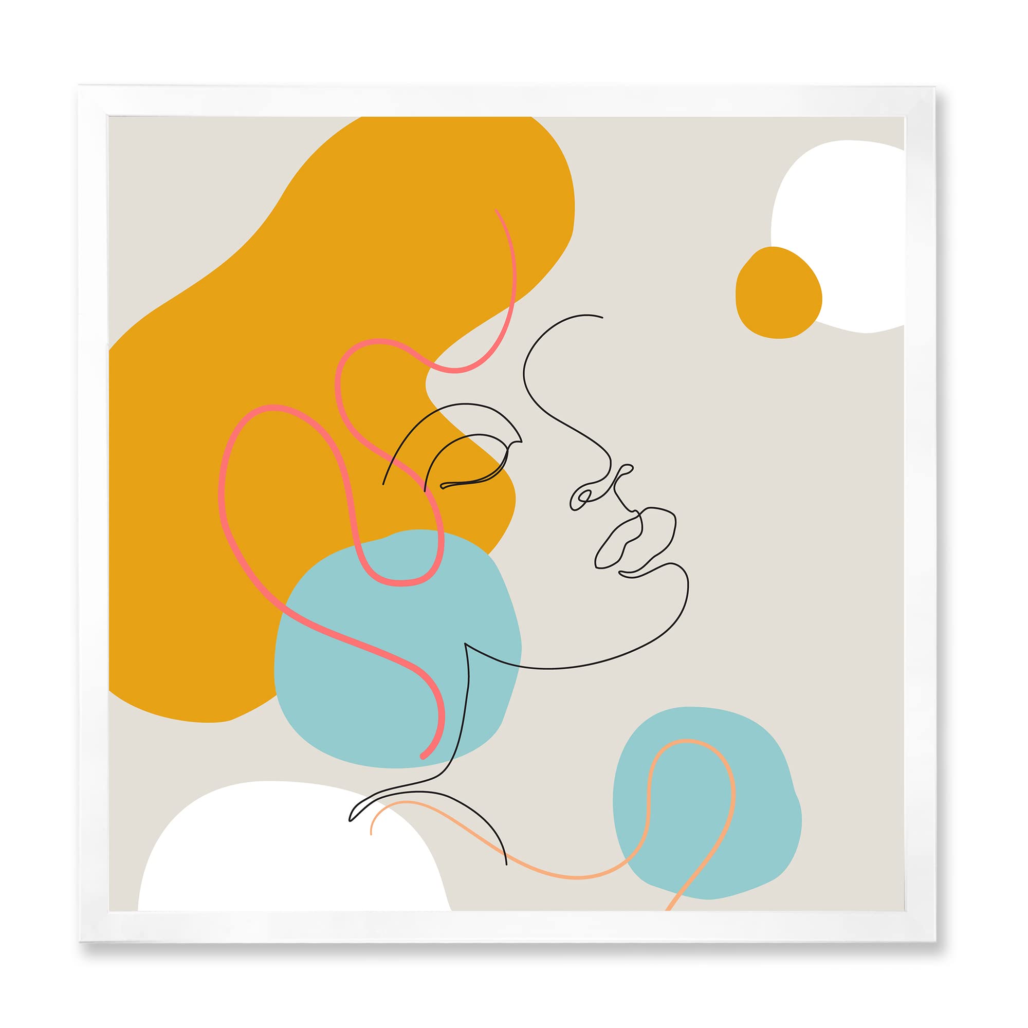 Minimalist One Line Female Face Portrait - Modern Framed Wall Art Decor for Living Room, Bedroom & Office