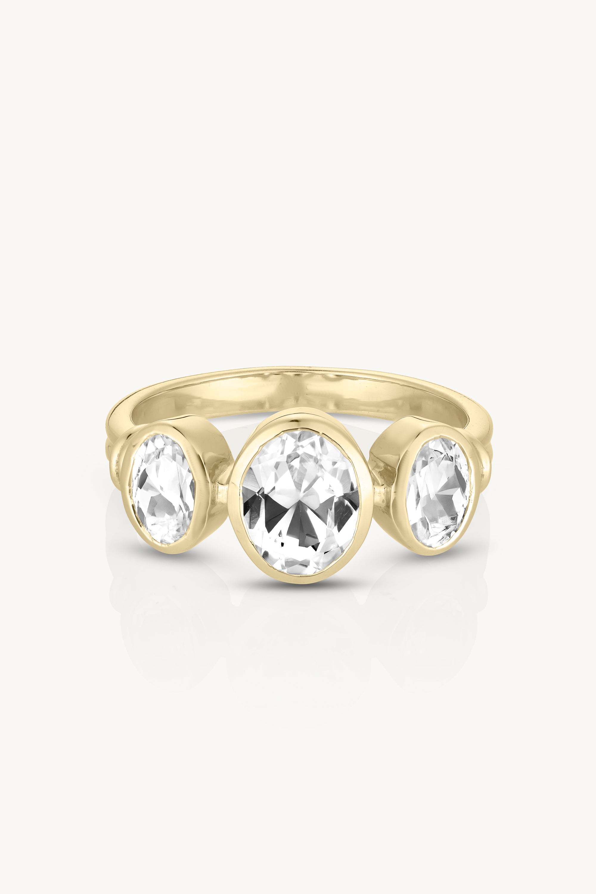 Trinity White Topaz Gold Ring for Women – Elegant 14K Gold Plated Ring with Genuine White Topaz Gemstone – Perfect for Engagement, Wedding, Anniversary & Everyday Wear