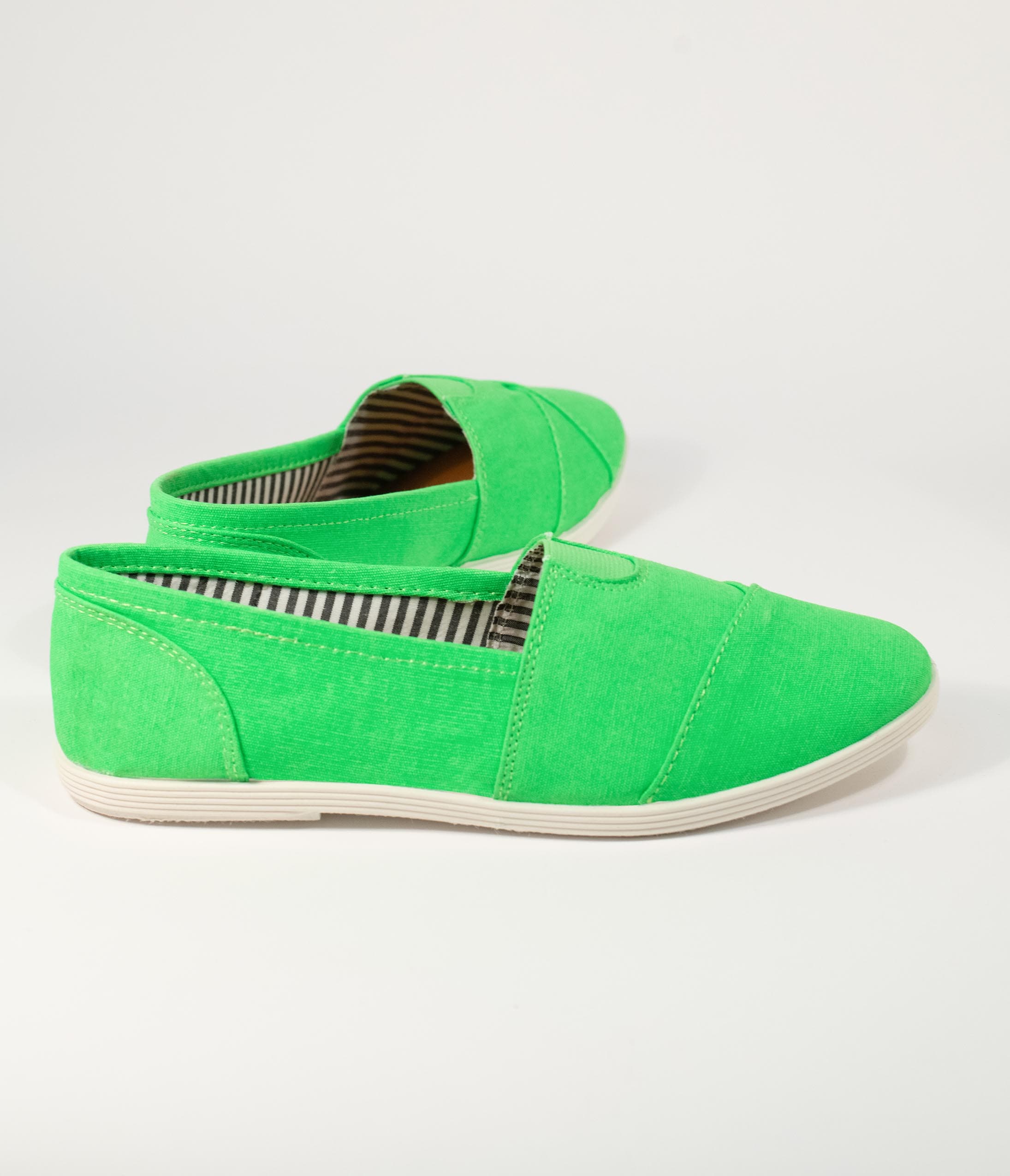 Bright Green Canvas Casual Loafer Flats for Women - Comfortable Slip-On Shoes with Soft Sole - Perfect for Walking, Travel & Everyday Wear
