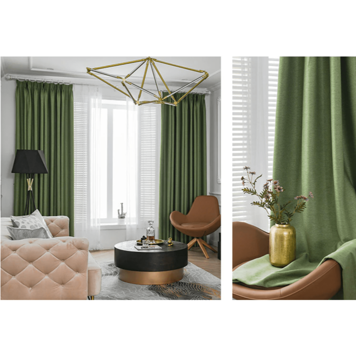 Rémy Blackout Double Sided Plain Linen Thermal Insulated Curtains - Light Green | Energy Efficient Window Treatment for Bedroom & Living Room