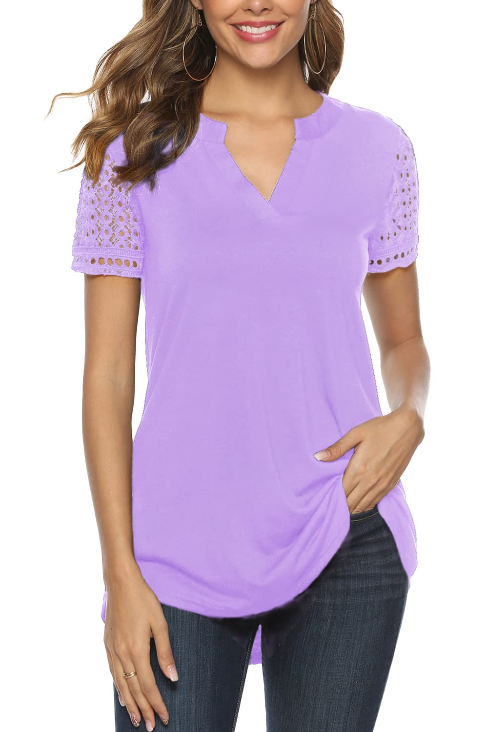 Zattcas Women's Casual Short Sleeve V-Neck High-Low Tunic Top - Flowy Blouse for Work, Date Night & Summer Outfits