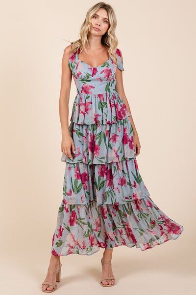 Elegant Layered Floral Sweetheart Neck Summer Maxi Dress for Women - Perfect for Beach Vacations, Weddings & Summer Parties
