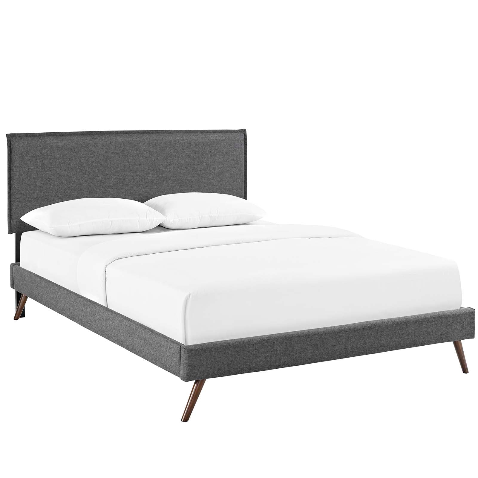 Amaris Fabric Upholstered Platform Bed Frame with Round Splayed Legs - Modern Bedroom Furniture for Small Spaces & Guest Rooms