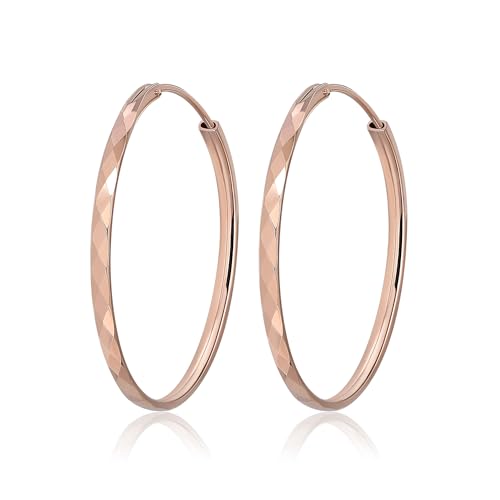 Meissa 3mm Sterling Silver Large Hoop Earrings for Women - Gold Filled Hammered Hoop Earrings, Thin Lightweight Loop Earrings (1.3 Inches, Rose Gold) - Perfect for Everyday Wear, Parties & Special Occasions