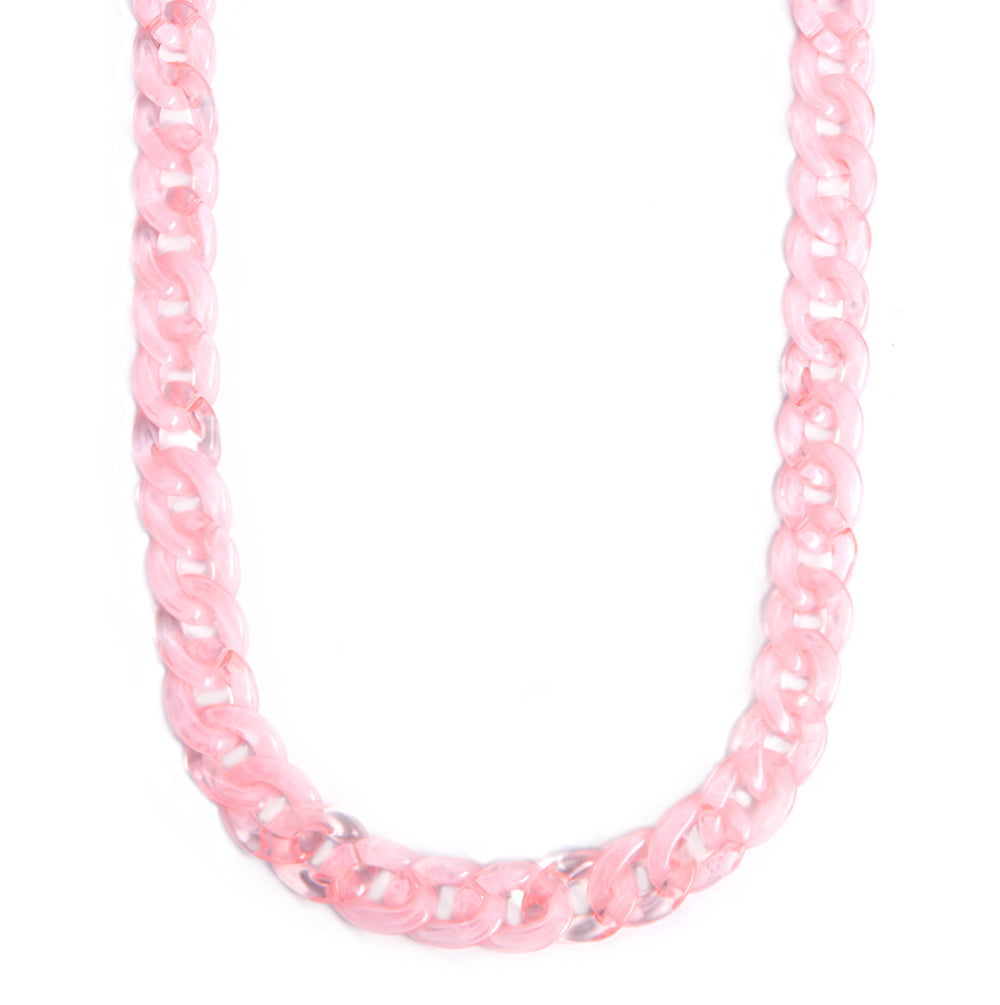 Pink Quartz Mask Chain Necklace - 19mm Curb Link Fashion Jewelry for Women, Perfect for Everyday Wear, Parties & Gifts