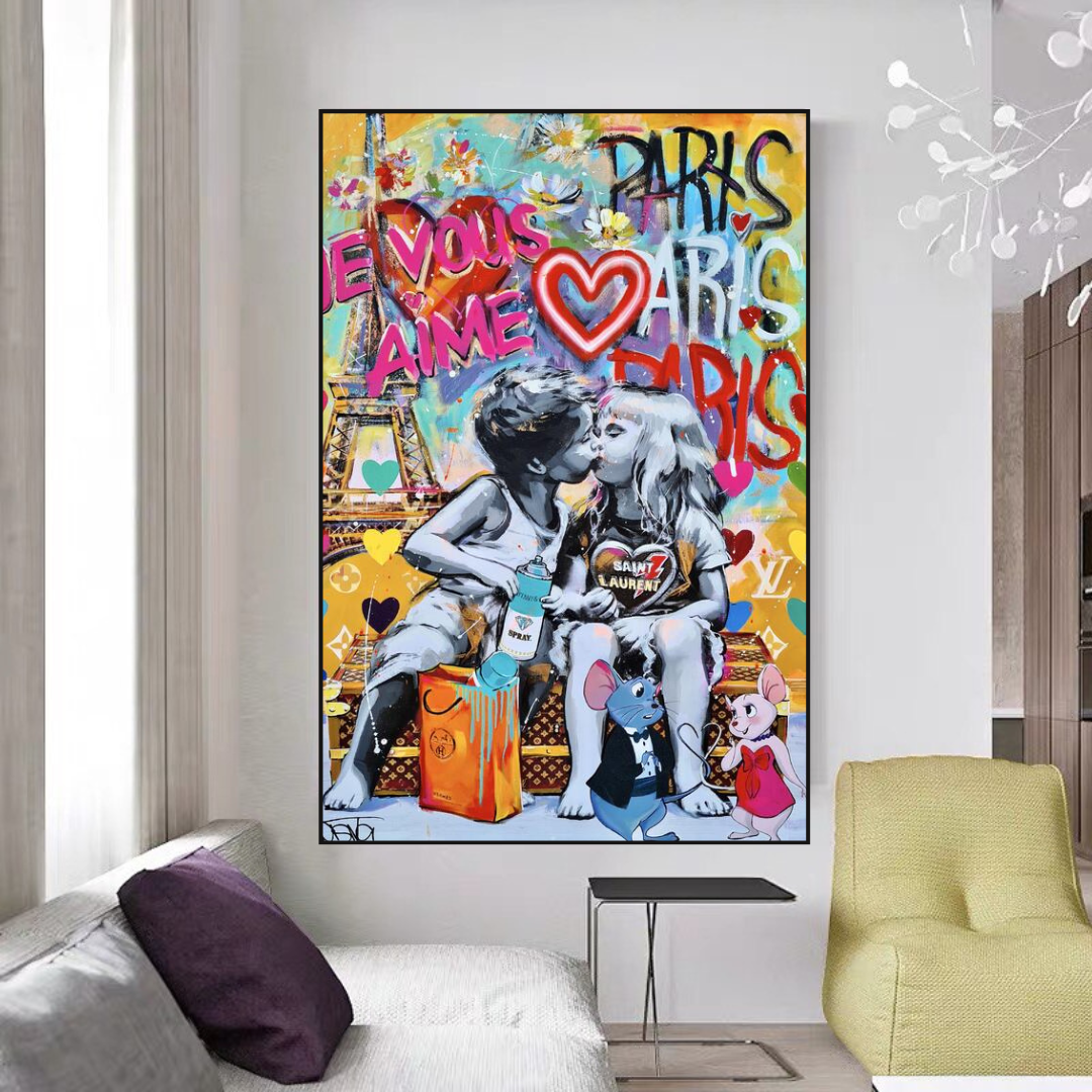 Banksy I Love You Paris Wall Art - Expressive Masterpiece Canvas Print for Home & Office Decor | Urban Street Art Gift for Art Lovers