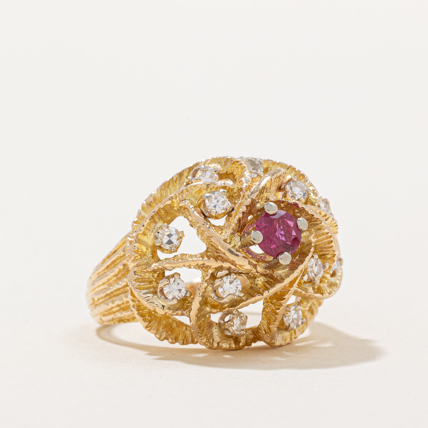 Exquisite 0.33ctw Diamond & Ruby Cocktail Ring | 0.27ct Center Stone | Size 5.25 | Elegant Jewelry for Evening Parties & Special Occasions