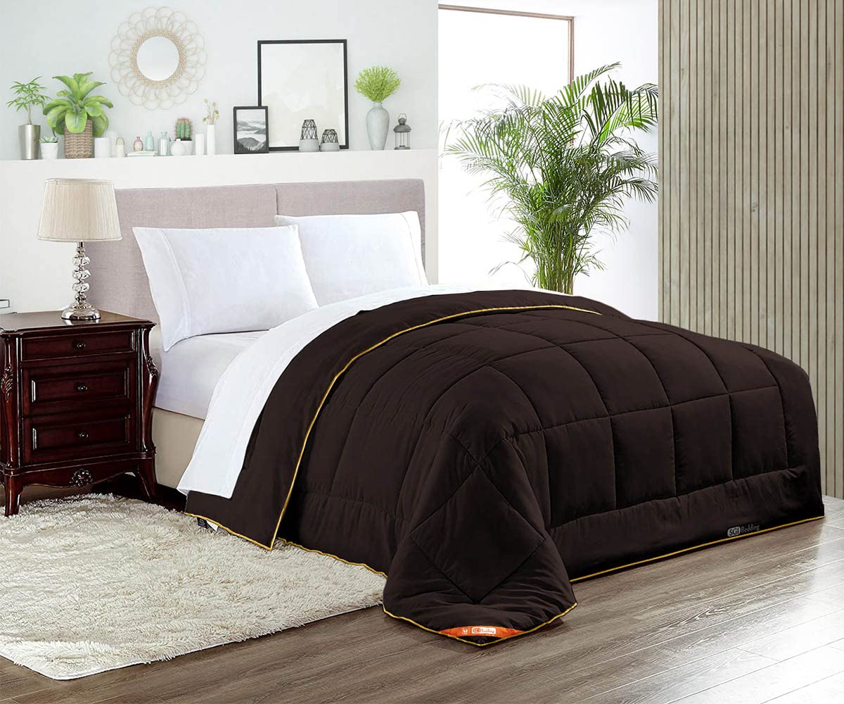 Premium Alaskan King Comforter Set - 300 GSM Plush Siliconized Microfiber Fill, Box Stitched Quilted Design with Pillowcases & Piping - Ultra Soft Chocolate Brown Duvet Insert for Luxury Bedroom Decor & Cozy Winter Nights