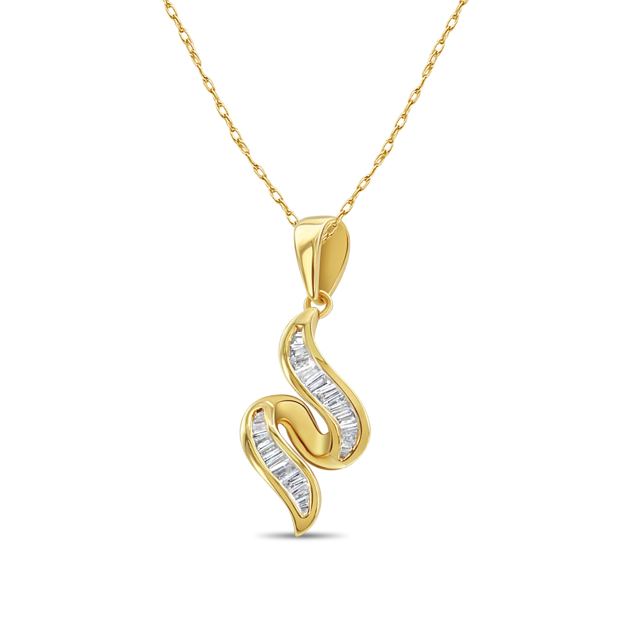 14K Yellow Gold Diamond Baguette Pendant Necklace - 0.24cttw Genuine Diamond Jewelry for Women, Perfect for Anniversary Gifts, Valentine's Day & Special Occasions