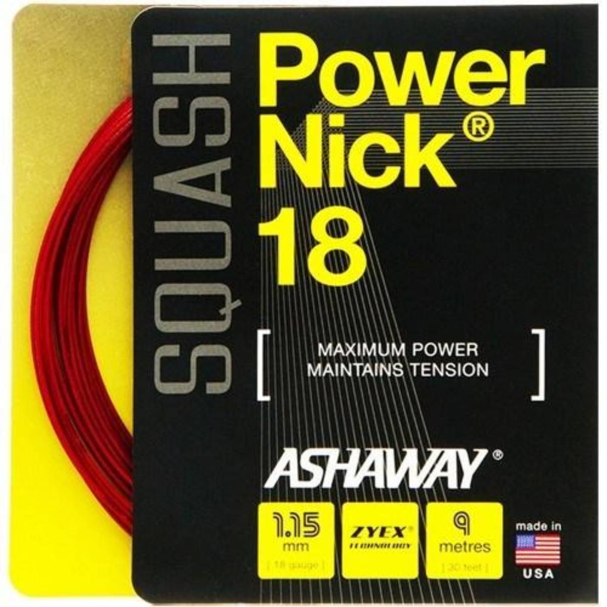 Ashaway PowerNick 18 Squash String (Red) - High-Performance Squash Racket String for Enhanced Power & Control - Perfect for Competitive Play & Training Sessions