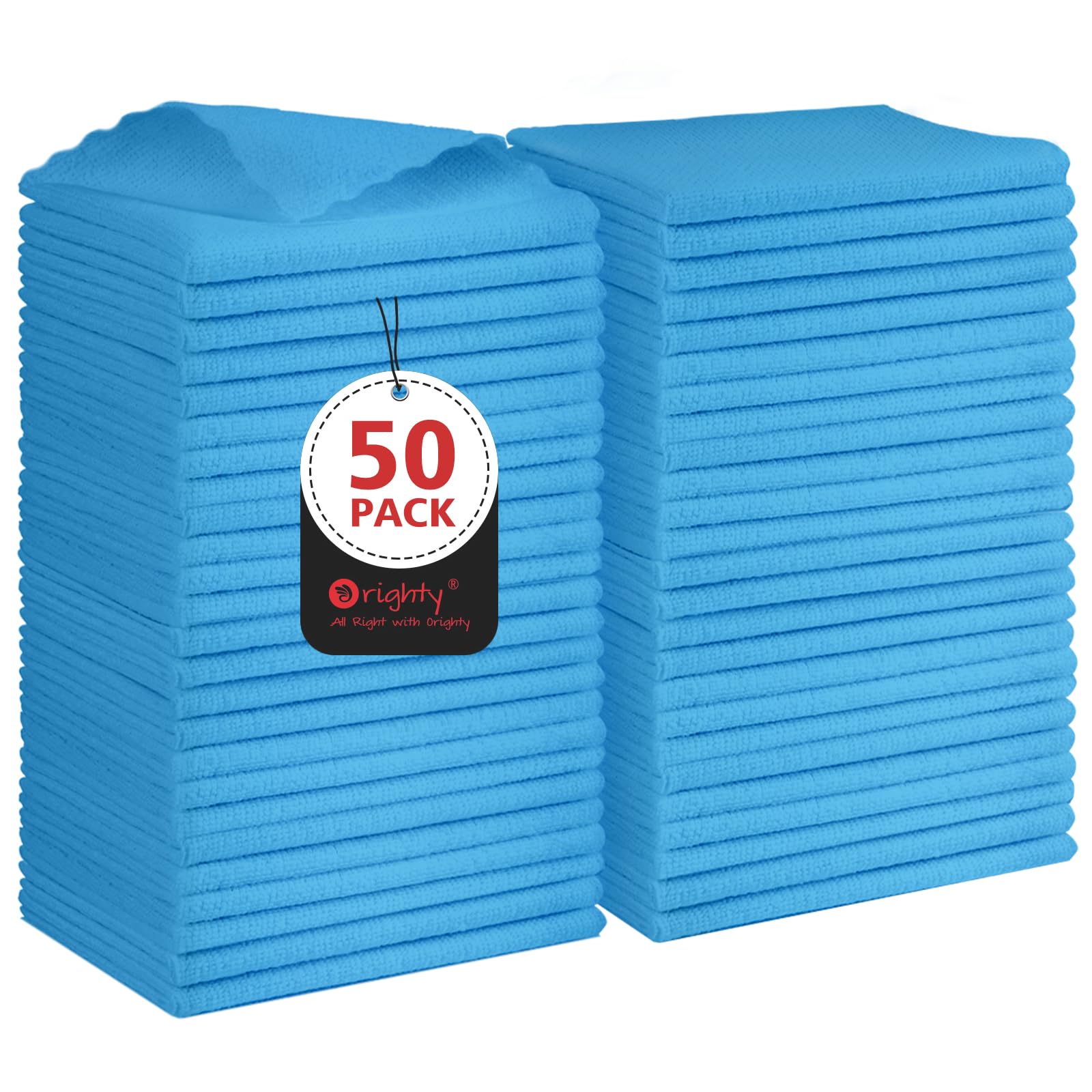 Orighty Microfiber Cleaning Cloths 50 Pack - Reusable, Lint-Free Shop Towels for Cars, Kitchen & Mechanic Use (11.5
