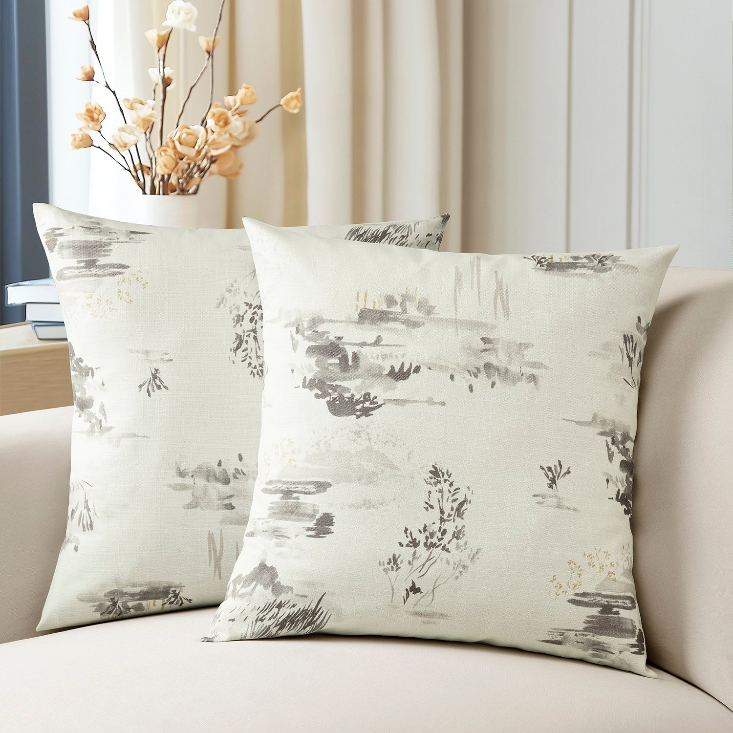 Premium Grey Embroidered Cotton Cushion Covers Set of 2 - Soft Textured Throw Pillow Cases for Sofa, Bed, Living Room Decor