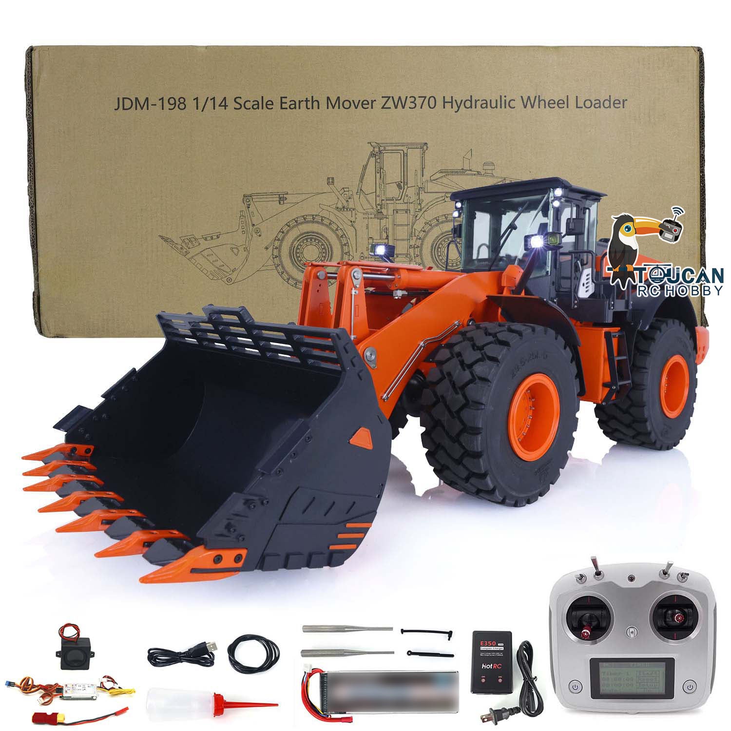 1/14 Scale Hydraulic RC Loader ZW370 JDM 198 - Remote Control Metal Construction Truck with New Sound Module - Realistic Model for Construction Site Play & Collectors