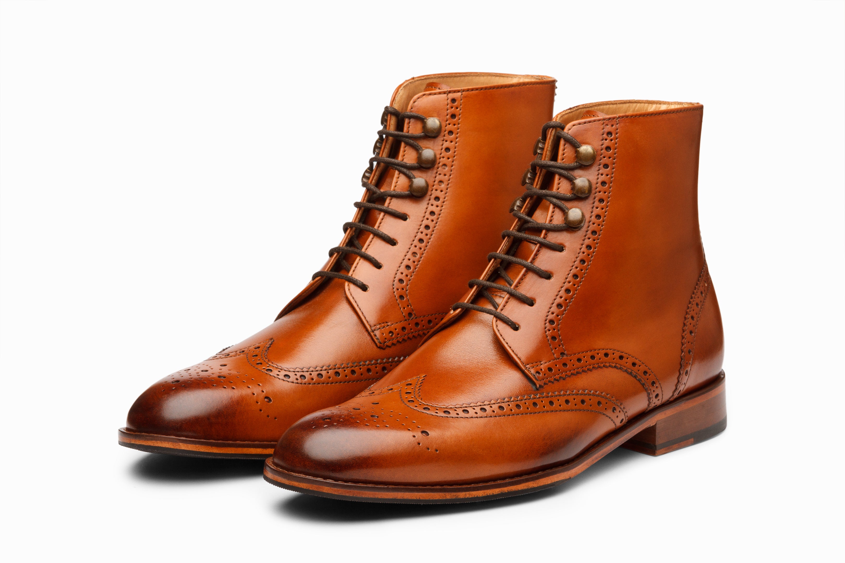Premium Leather Wingtip Brogue Boots for Men - Classic Tan Oxford Style Dress Shoes - Perfect for Business, Formal Events & Office Wear