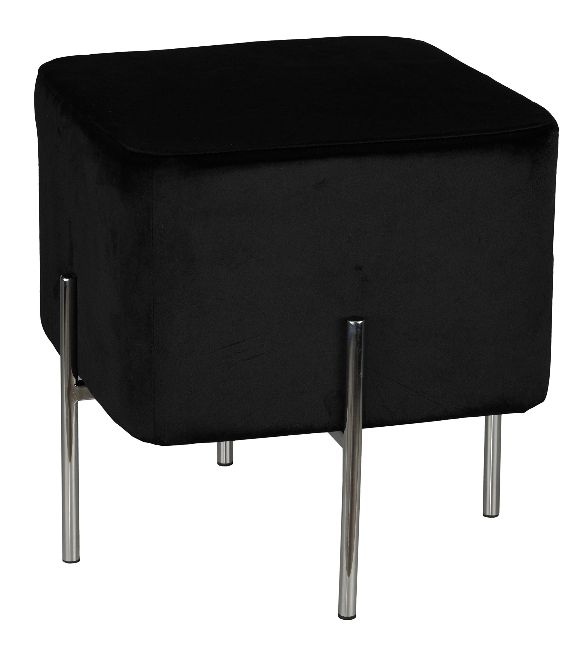 Cortesi Home Zane Contemporary Cube Ottoman with Metal Legs - Black Velvet Upholstery, 16 Inch Modern Footstool | Perfect for Living Room, Bedroom & Office Decor (CH-OT165512)