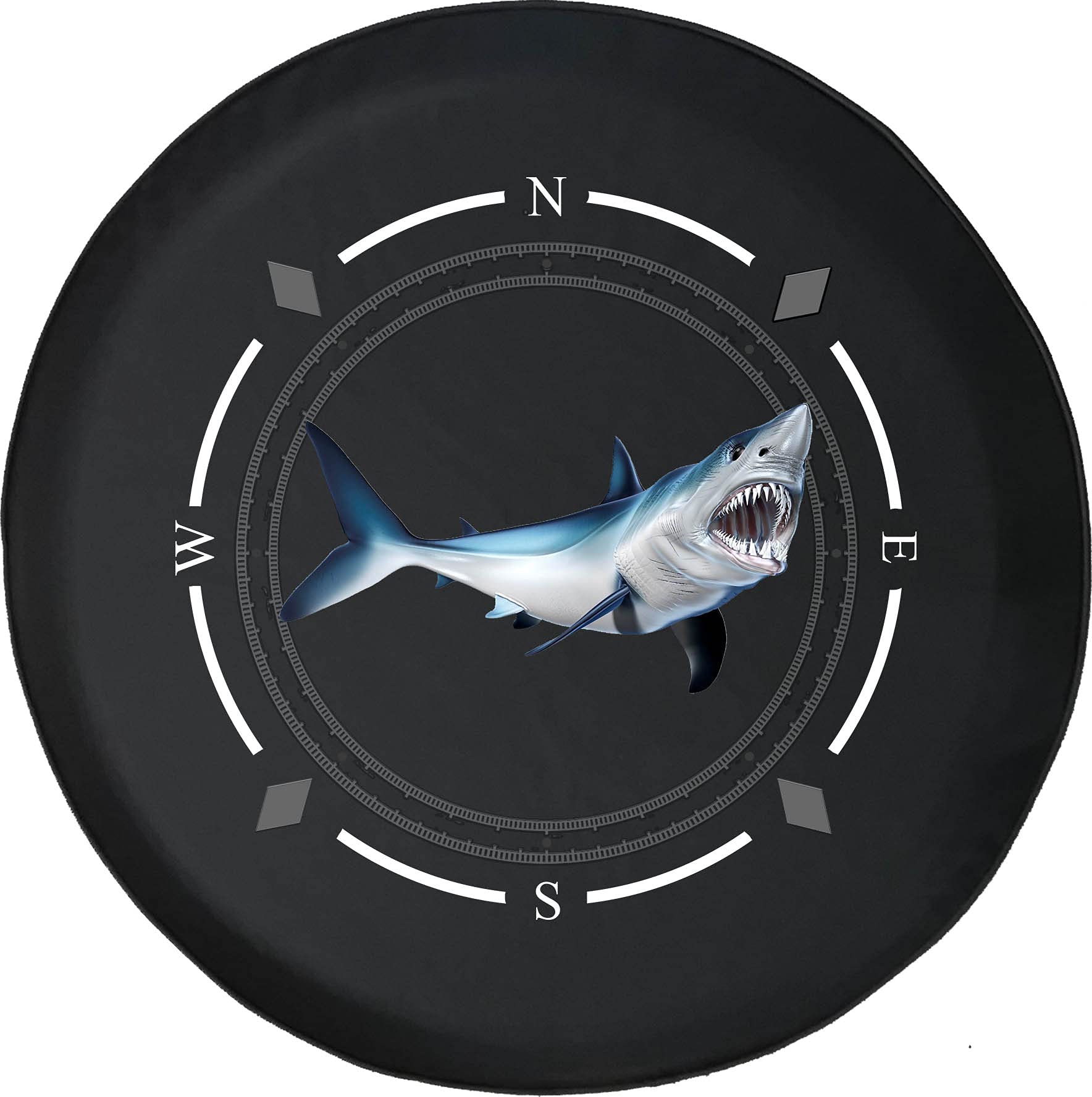 Premium Spare Tire Cover with Compass & Great White Shark Design - Universal Fit for SUV, Trailer, RV & Most Vehicles | Durable Outdoor Protection for Off-Road Adventures & Camping Trips