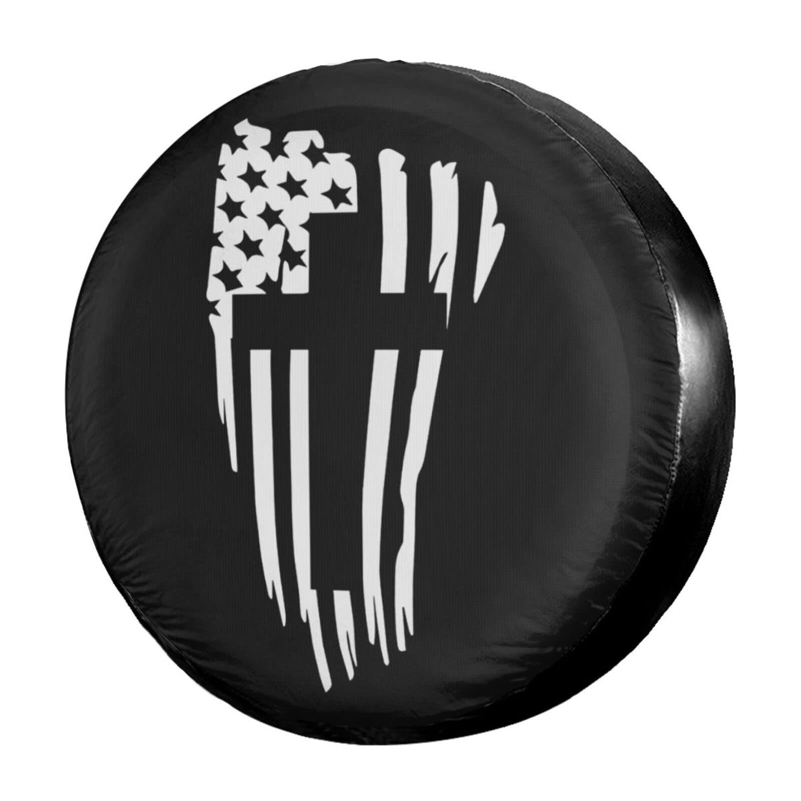 American Flag Cross Spare Tire Cover - 14 Inch Dustproof Wheel Protector for Trailers, RVs, SUVs & Vehicles | Perfect for Outdoor Adventures & Road Trips
