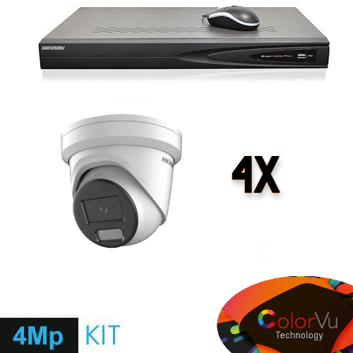 4MP ColorVu Turret Security Camera Set with 4 Cameras & Wiring - Perfect for Home, Business & Outdoor Surveillance