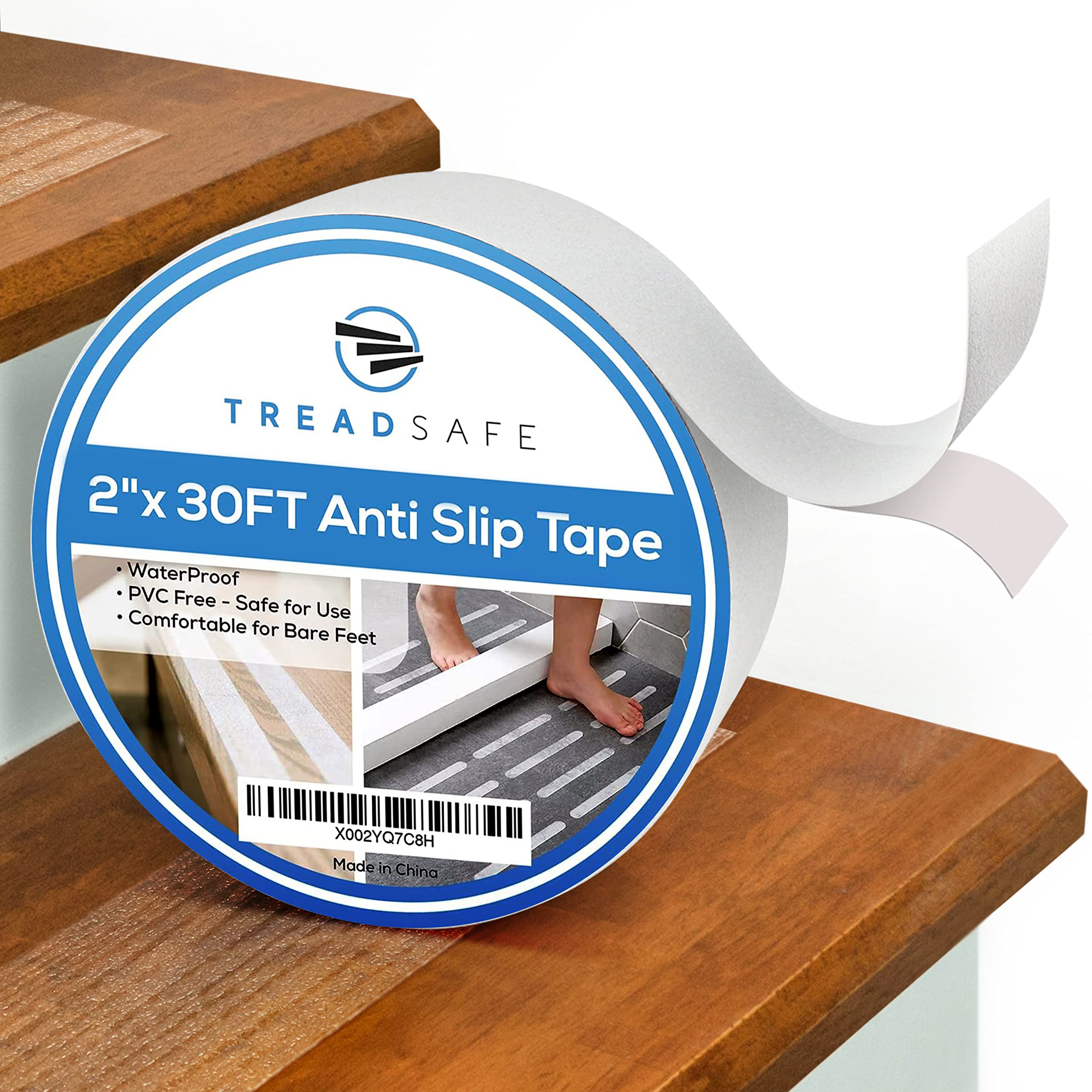 TREADSAFE Clear Non-Slip Grip Tape for Stairs - Indoor & Outdoor Anti-Slip Stair Treads for Wooden Steps - Heavy Duty Friction Tape for Enhanced Safety on Slippery Stairs (Perfect for Homes, Offices, and Public Spaces)
