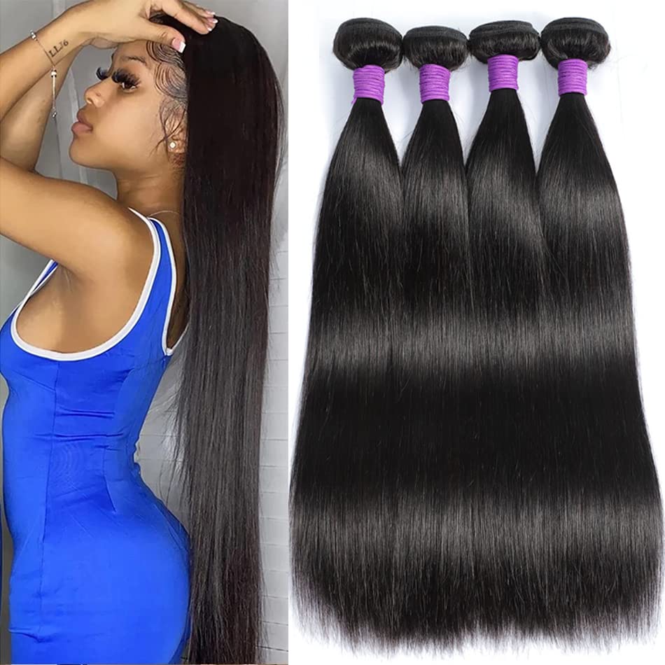 16 18 20 22 Inch Brazilian Straight Human Hair Bundles - 4 Bundles Natural Black Color for Weave & Extensions | Perfect for Salon Styling & Everyday Wear