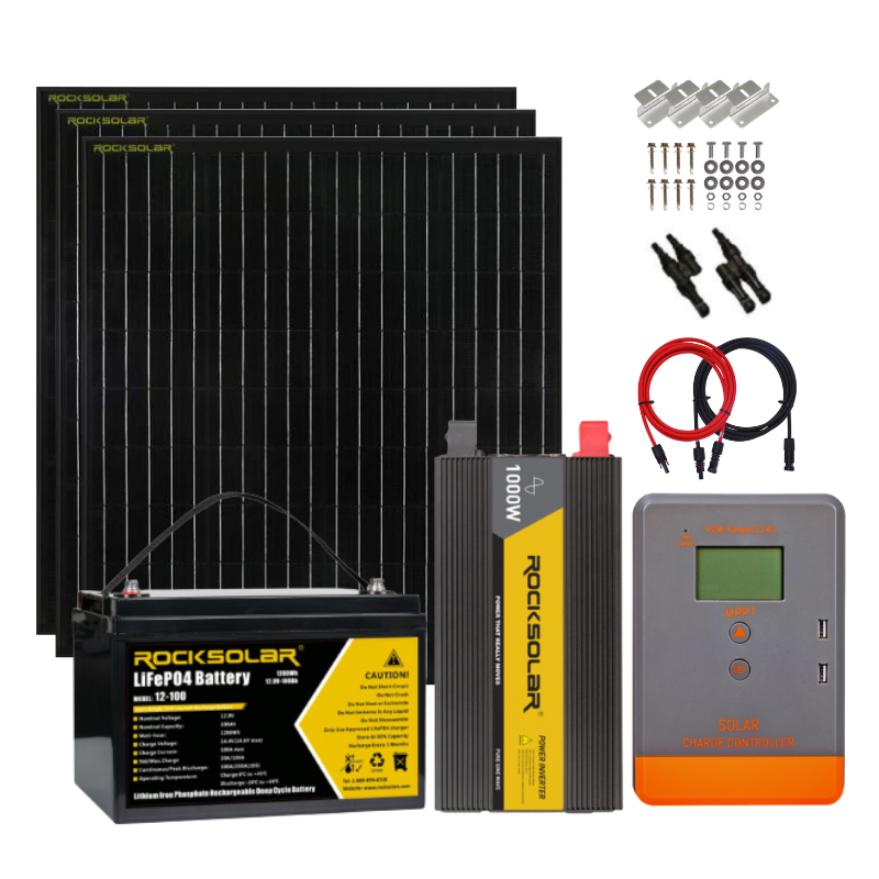 ROCKSOLAR 1000W 12V Off Grid Solar Power System Kit with Solar Panel, Inverter & Battery - Perfect for RV, Camping, Cabin & Emergency Power Backup