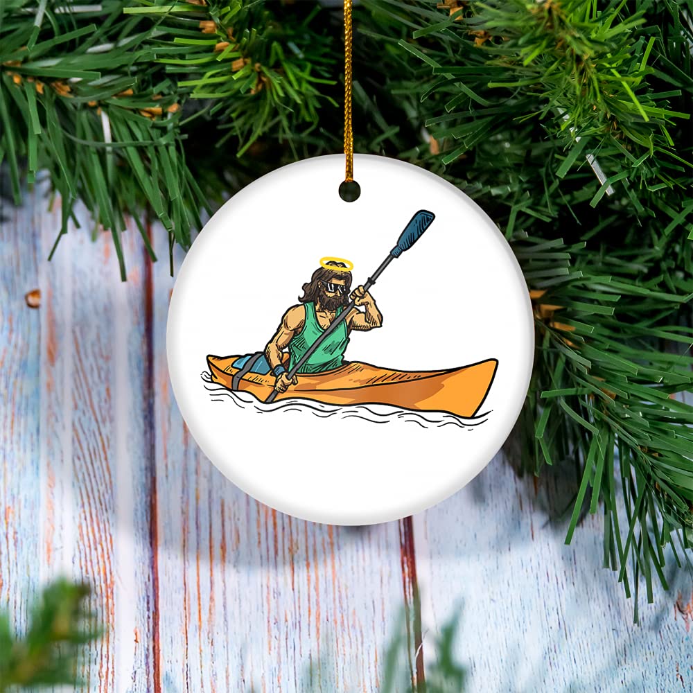 Personalized Jesus Rowing Kayak Christmas Tree Ornament - Custom Holiday Decoration, Unique New Home Gift for 2023 - Perfect for Christmas Trees, Holiday Parties & Christian Home Decor