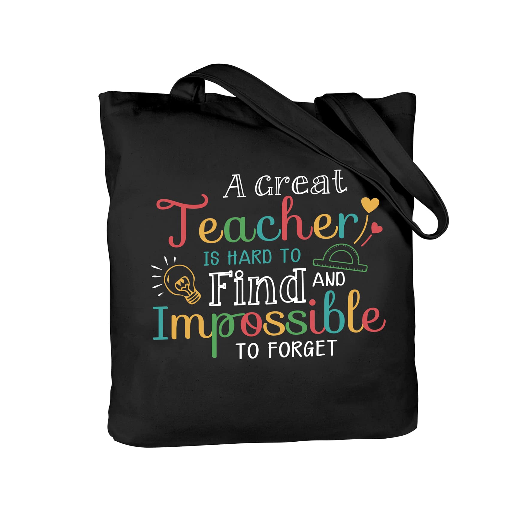 ELEGANTPARK Teacher Tote Bag for Women - Valentine's, Graduation, Birthday Gifts - Black Canvas Shoulder Bag with Pocket for School & Work