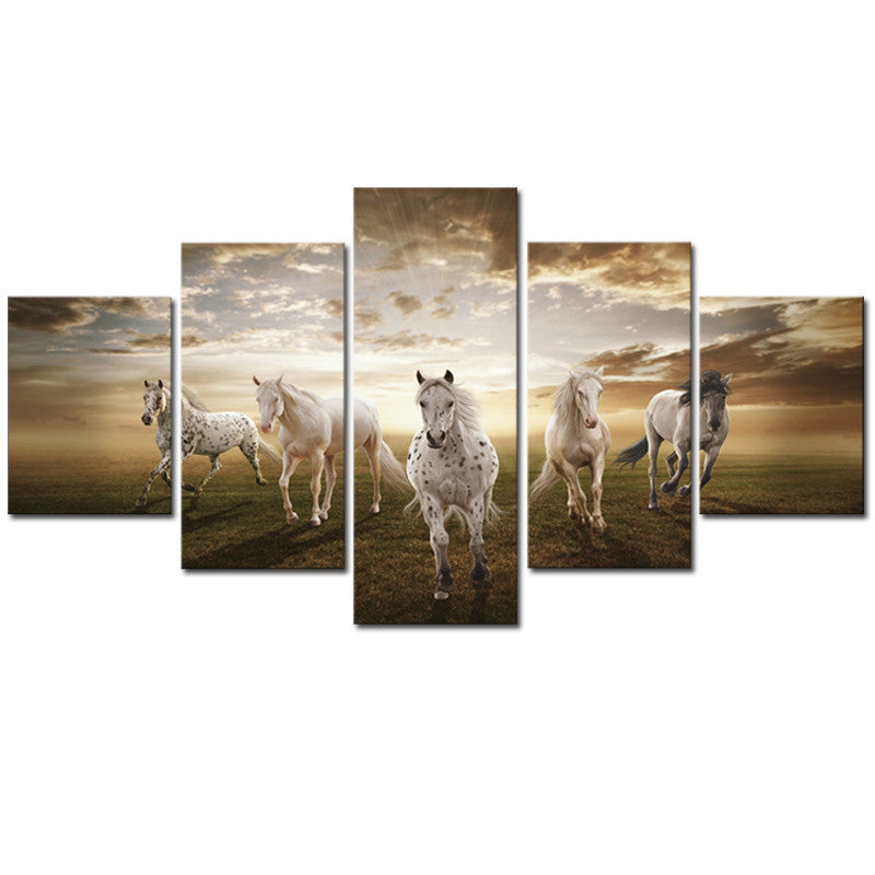 5-Piece Unframed Running Horse Abstract Canvas Art Prints - Large Modern Wall Decor for Living Room, Bedroom & Office - High Quality Oil Painting Style Home Stickers