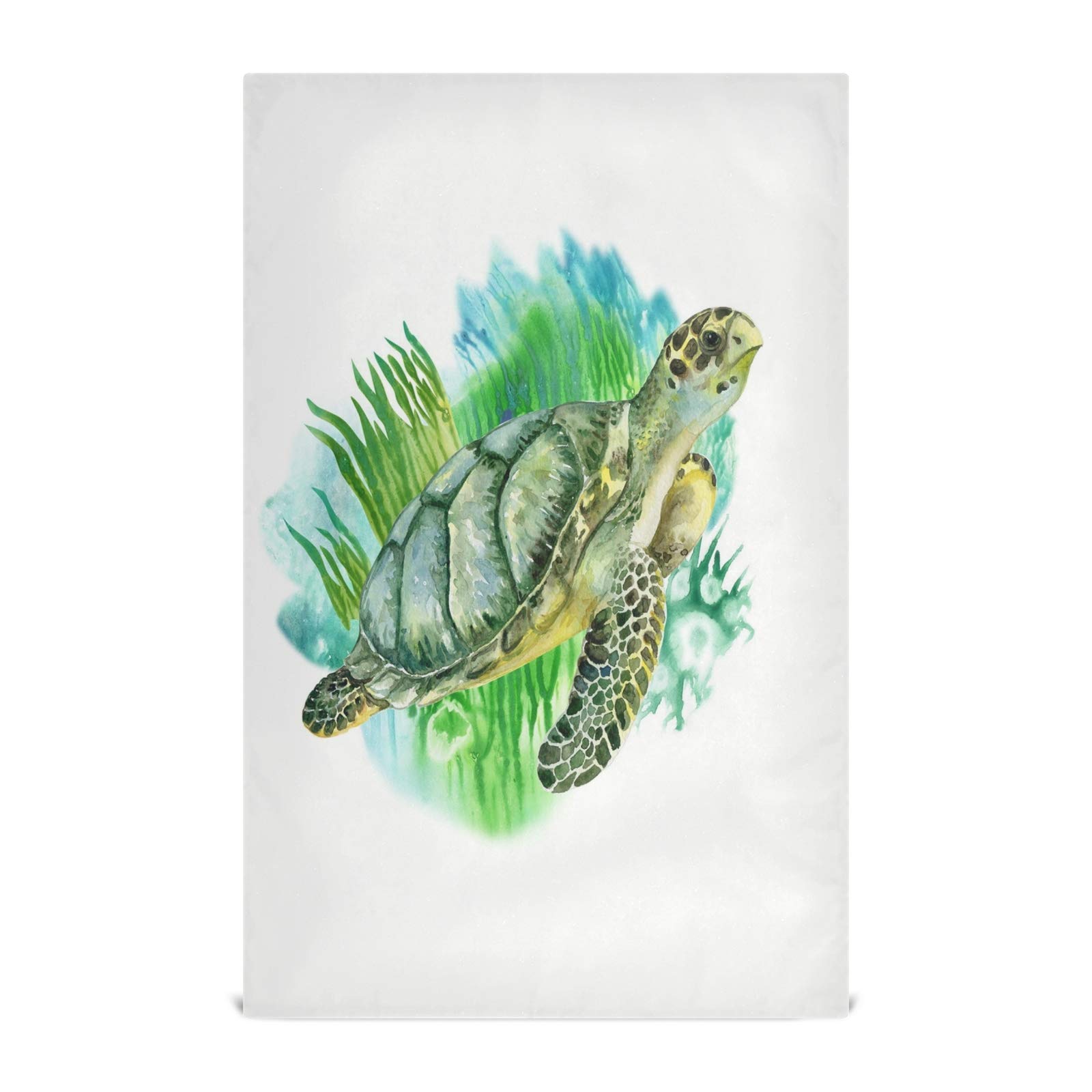Green Sea Turtle Print Set of 4 Waffle Weave Dish Towels - Premium Polyester Kitchen Towels with Hanging Loop for Dishes, Hand Drying & Bar Cleaning | Eco-Friendly Home Decor & Perfect Housewarming Gift