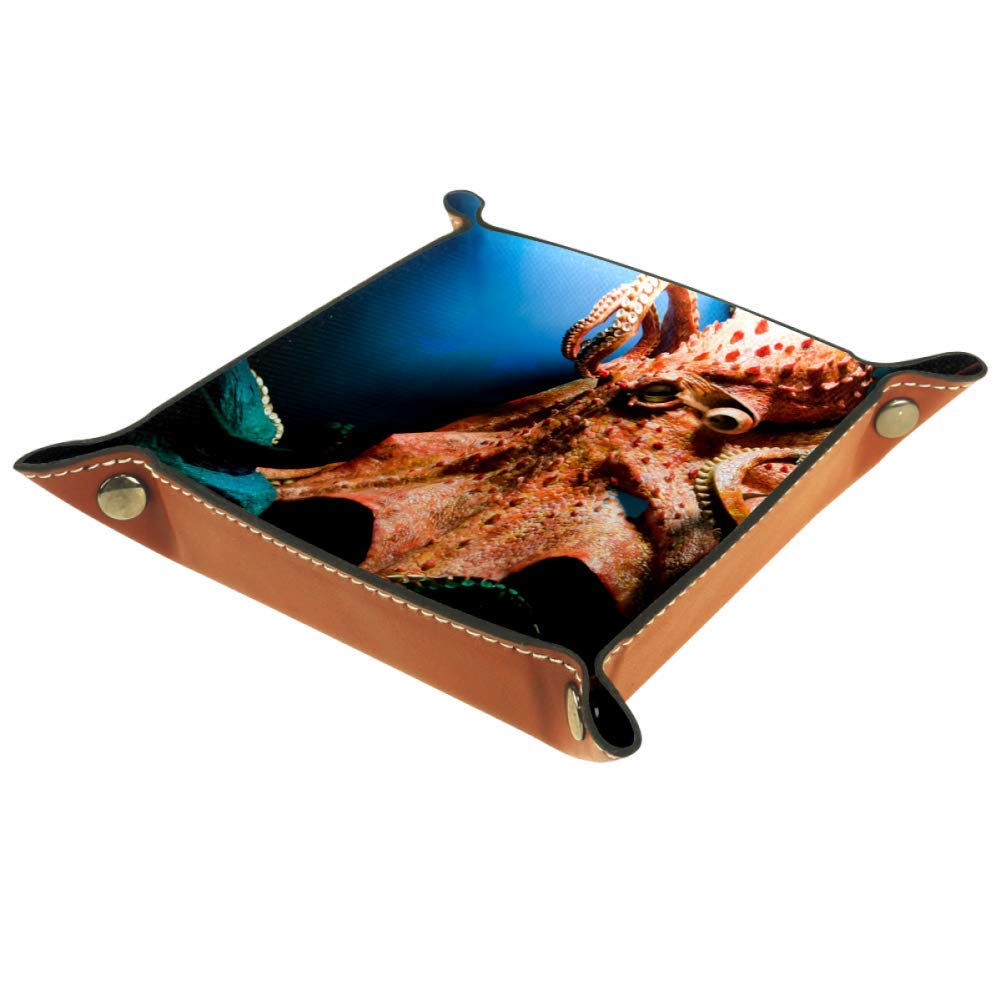 Scary Giant Octopus Leather Valet Tray - Premium Jewelry Organizer Box for Watches, Keys, Wallets & Phones | Stylish Desktop Storage for Office & Home Decor
