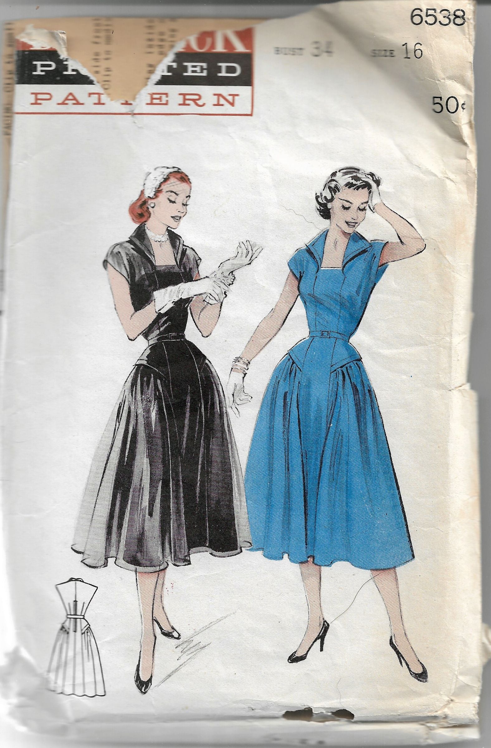 Butterick 6538 Vintage One Piece Dress Pattern with Wing Collar - 1950s Retro Style Sewing Pattern for Women - Perfect for Cosplay, Tea Parties & Vintage Fashion Events