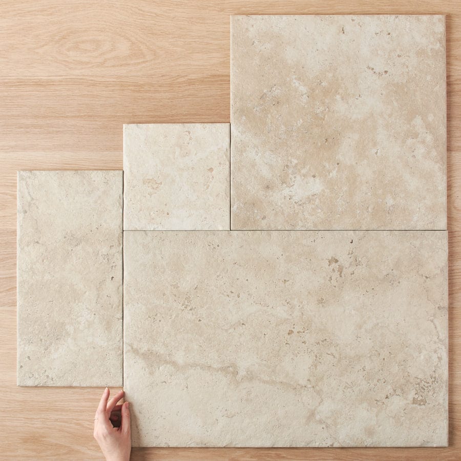 Annangrove French Pattern Ivory External Travertine Look Tile - Elegant Outdoor Flooring for Patios, Gardens & Pool Areas