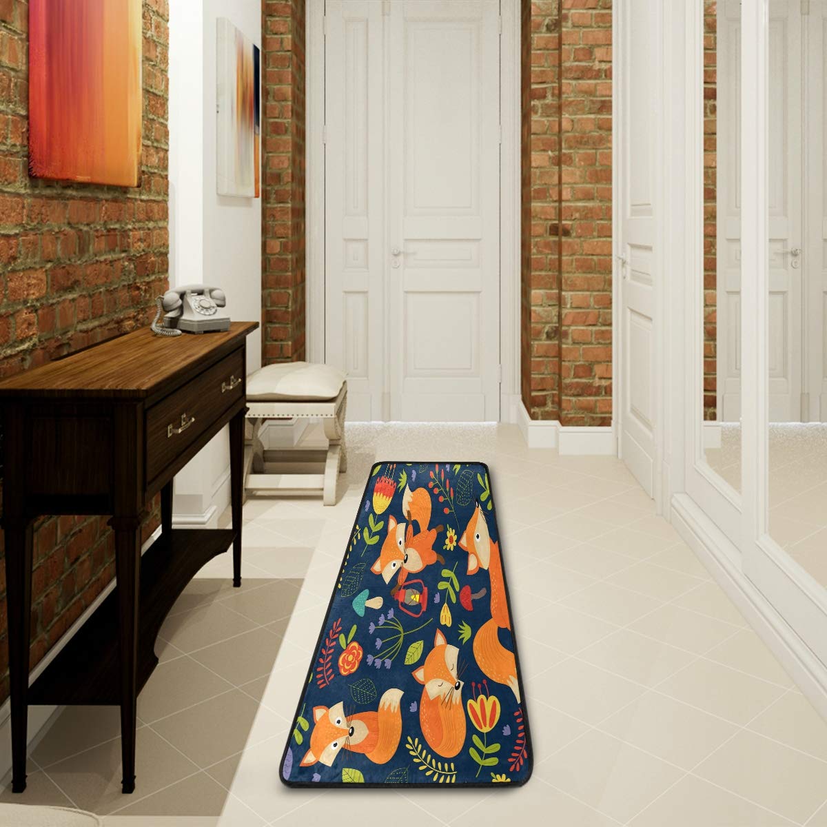 ALAZA Funny Fox Mushroom Flower Forest Collection Area Rug - 2' x 6' Non-Slip Floor Mat for Living Room, Bedroom, Kitchen - Perfect for Kids Room Decor, Nursery, Dorm & Cozy Home Accents