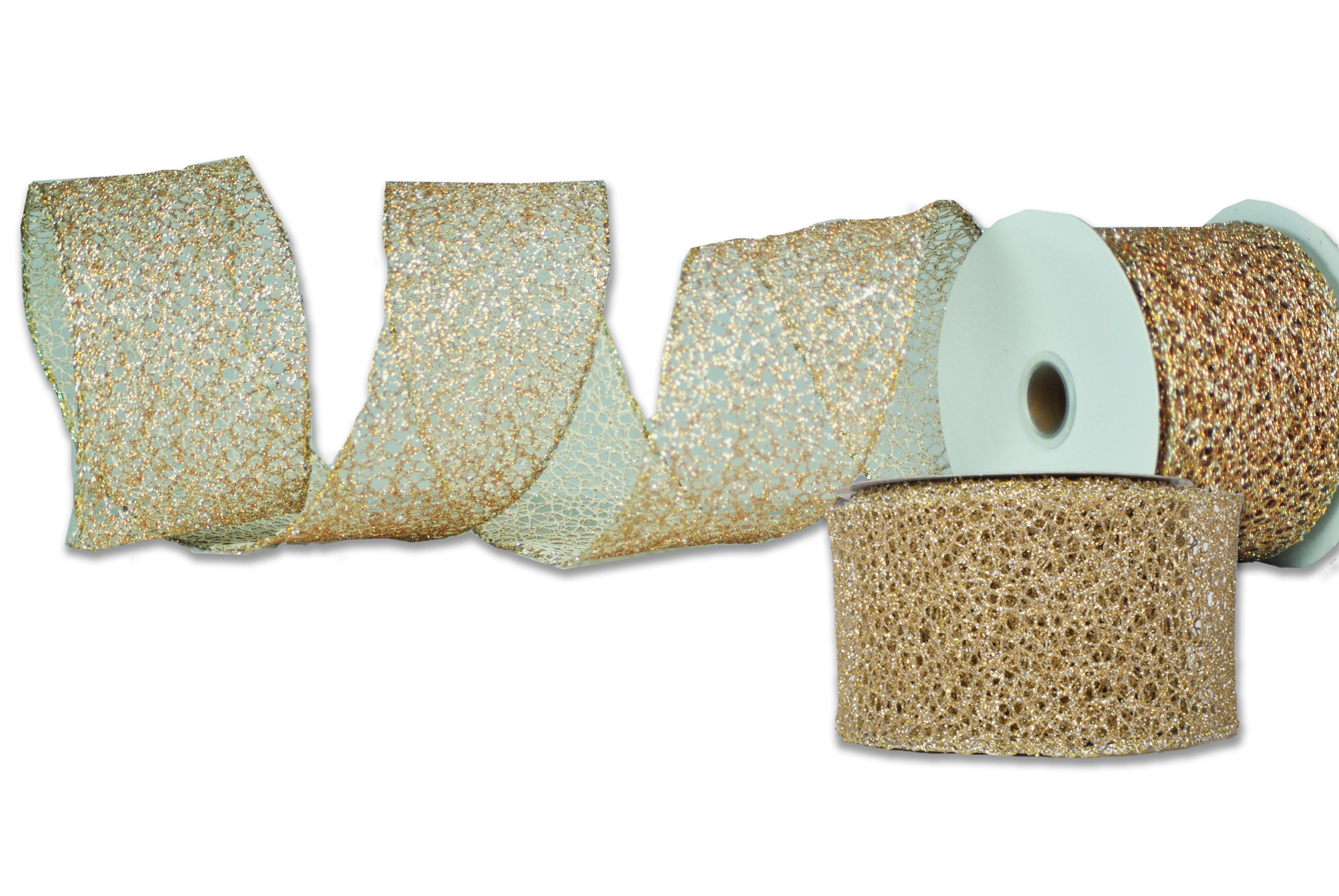 2 Pack of 30' Champagne Glitter Ribbon for Gift Wrapping, Party Decorations, Wedding Favors & DIY Crafts - Elegant Shimmery Decorative Ribbon for Special Occasions