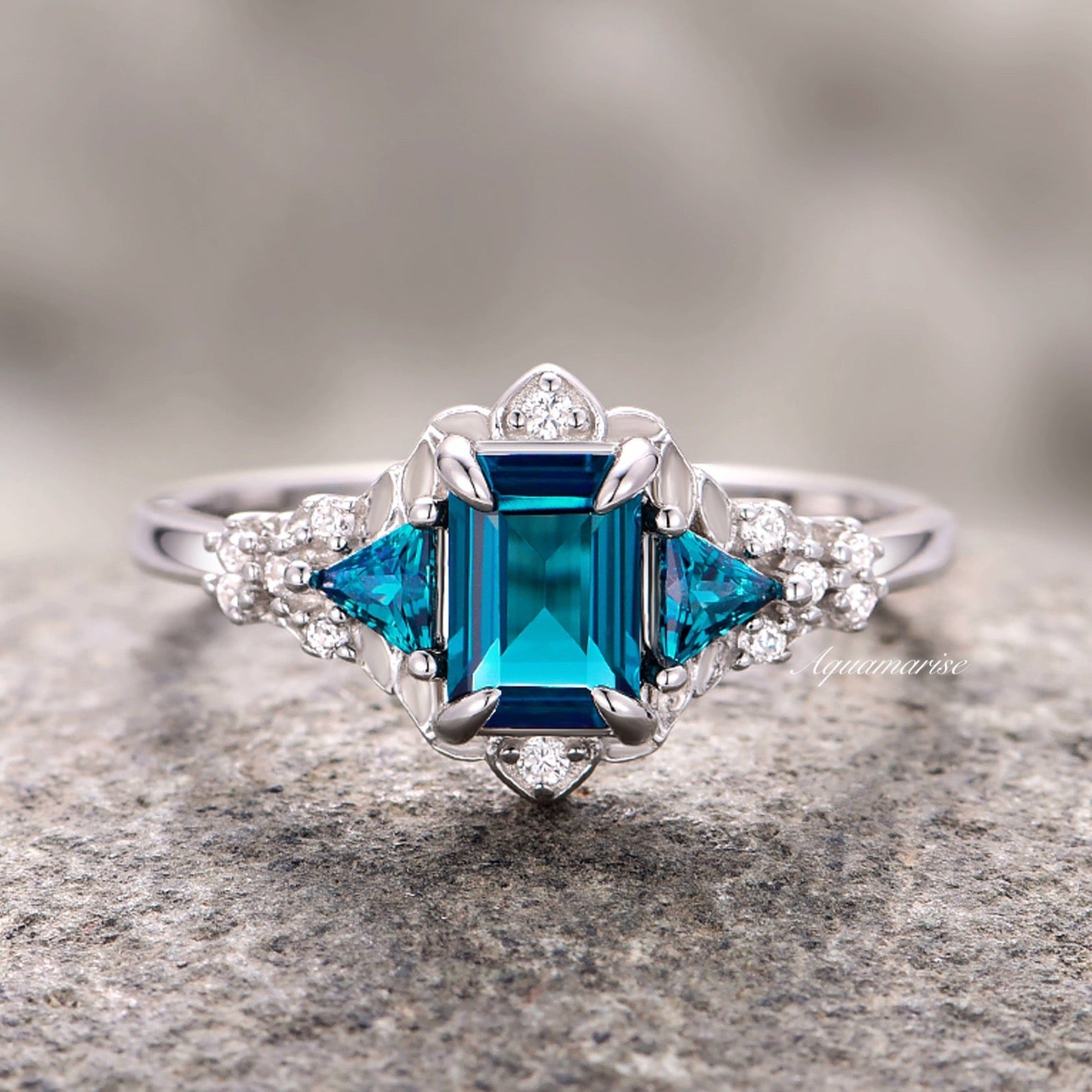 London Blue Topaz Sterling Silver Leaf Engagement Ring - Elegant Nature-Inspired Jewelry for Weddings, Anniversaries & Special Occasions