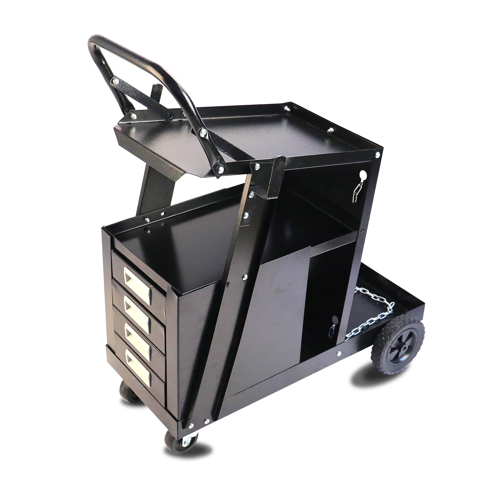 Heavy Duty Welding Cart with 2-Tier 4 Drawers & Tank Storage - 200 LB Capacity Rolling Welder Cart for MIG TIG Welder & Plasma Cutter - Workshop & Garage Use with Solid Wheels