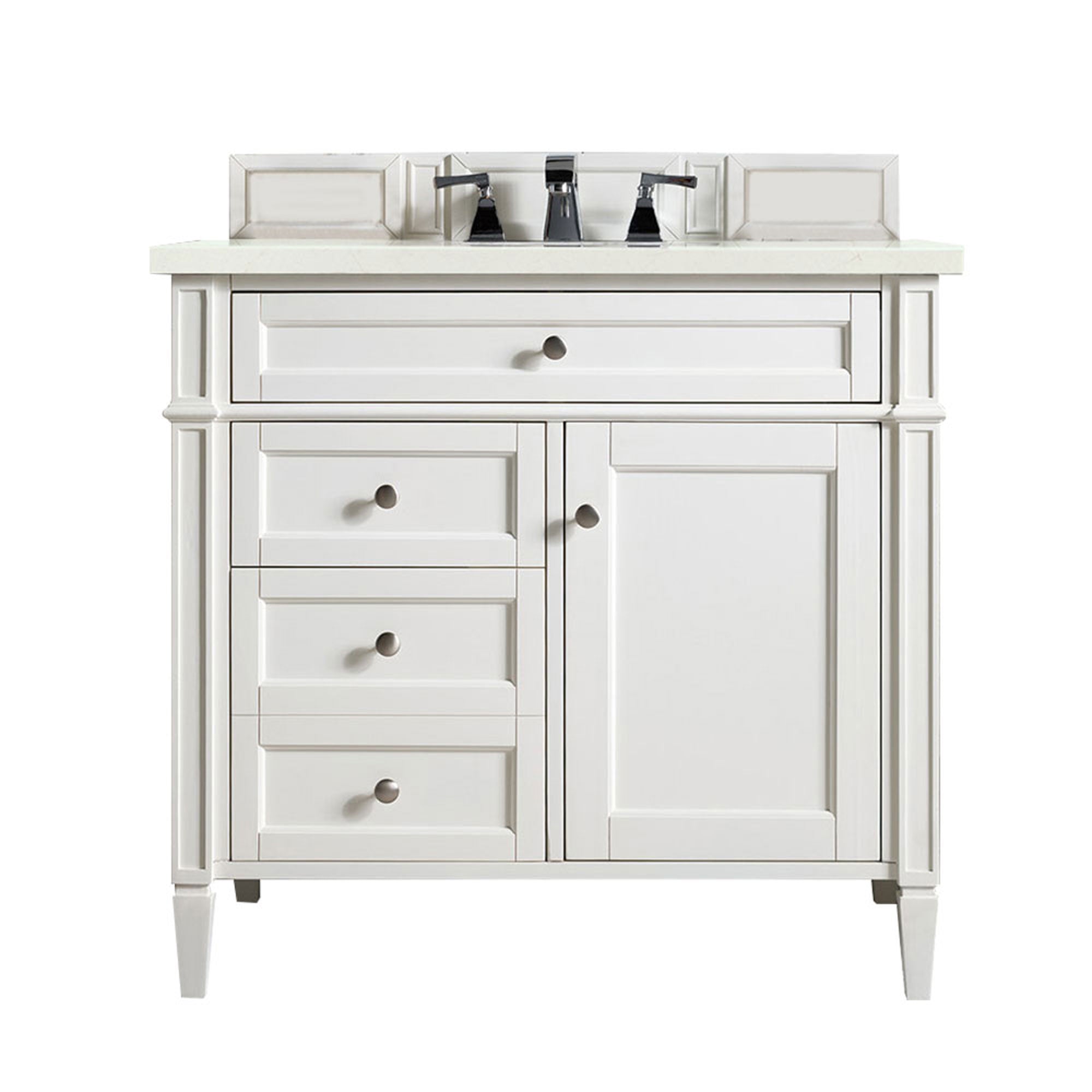 Brittany 36-Inch Bright White Bathroom Vanity with 3CM Eternal Marfil Quartz Countertop - Perfect for Modern Master Bathrooms & Powder Rooms