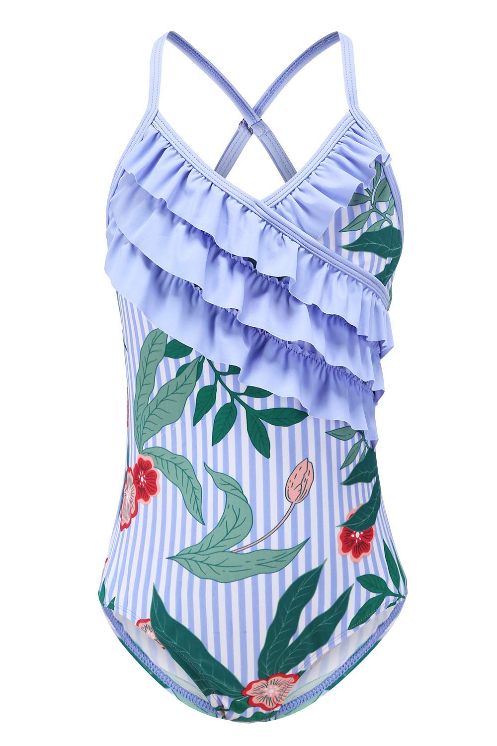 Hawaiian Ruffle One Piece Swimsuits for Girls - Cute Summer Bathing Suit with Floral Print | Perfect for Beach Vacation, Pool Party & Tropical Getaway