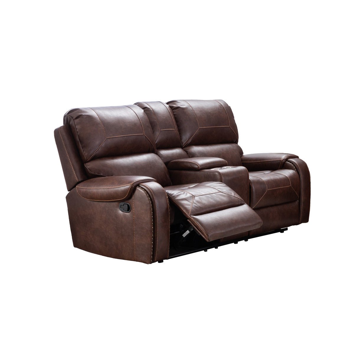 Caesar Brown Reclining Loveseat with Center Console - Modern Reclining Sofa with Cup Holders & Storage | Perfect for Living Room, Home Theater & Small Spaces