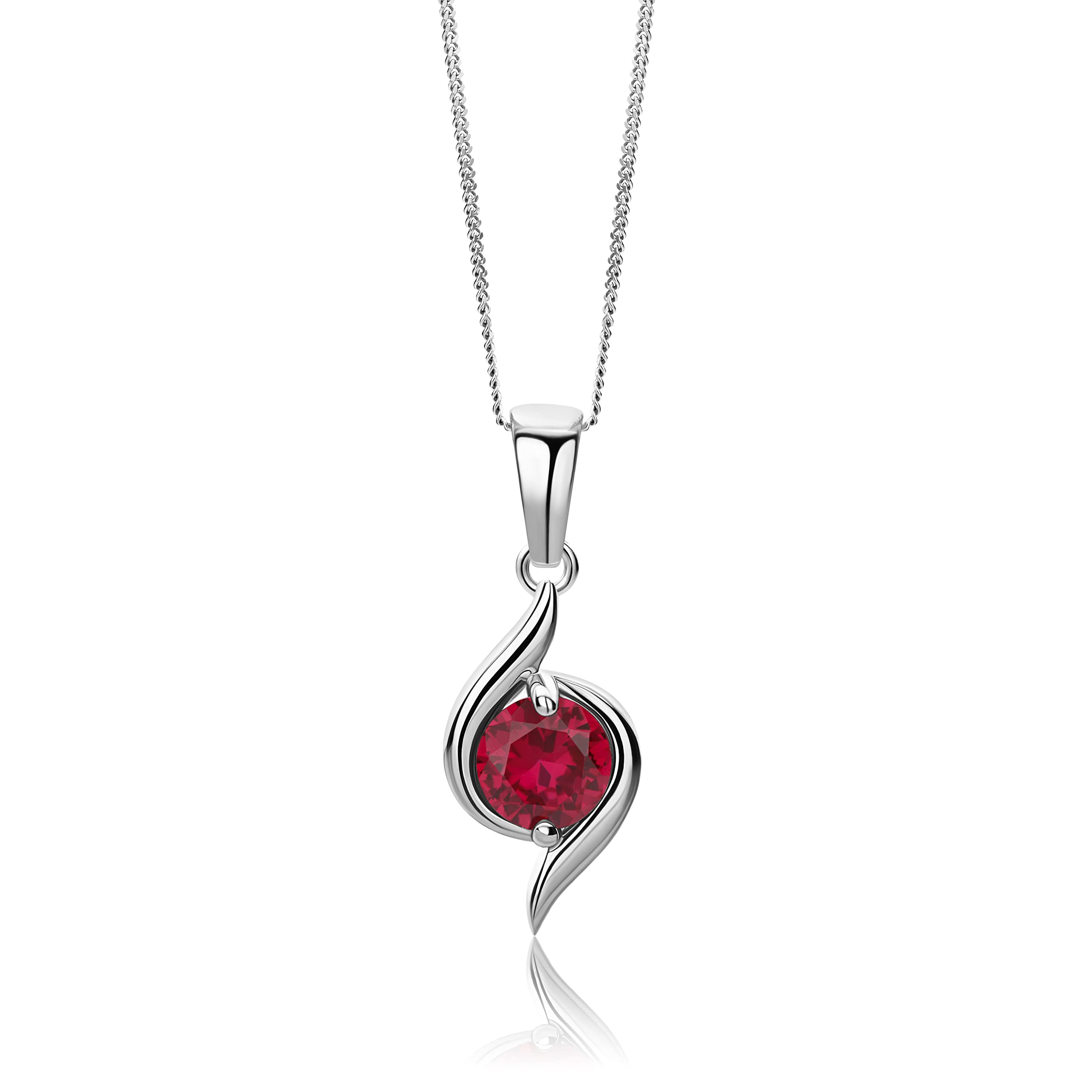 9K White Gold Birthstone Pendant Necklace - Ruby, Emerald, Sapphire, Topaz Gemstone Jewelry with 45cm Anchor Chain | Hypoallergenic & Skin Friendly | Gift Box Included | Perfect for Birthdays, Anniversaries & Special Occasions