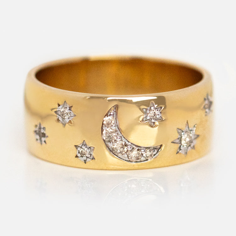 Solid Gold Diamond Night Sky Cigar Band Ring - Luxury Men's Jewelry for Weddings, Parties & Special Occasions
