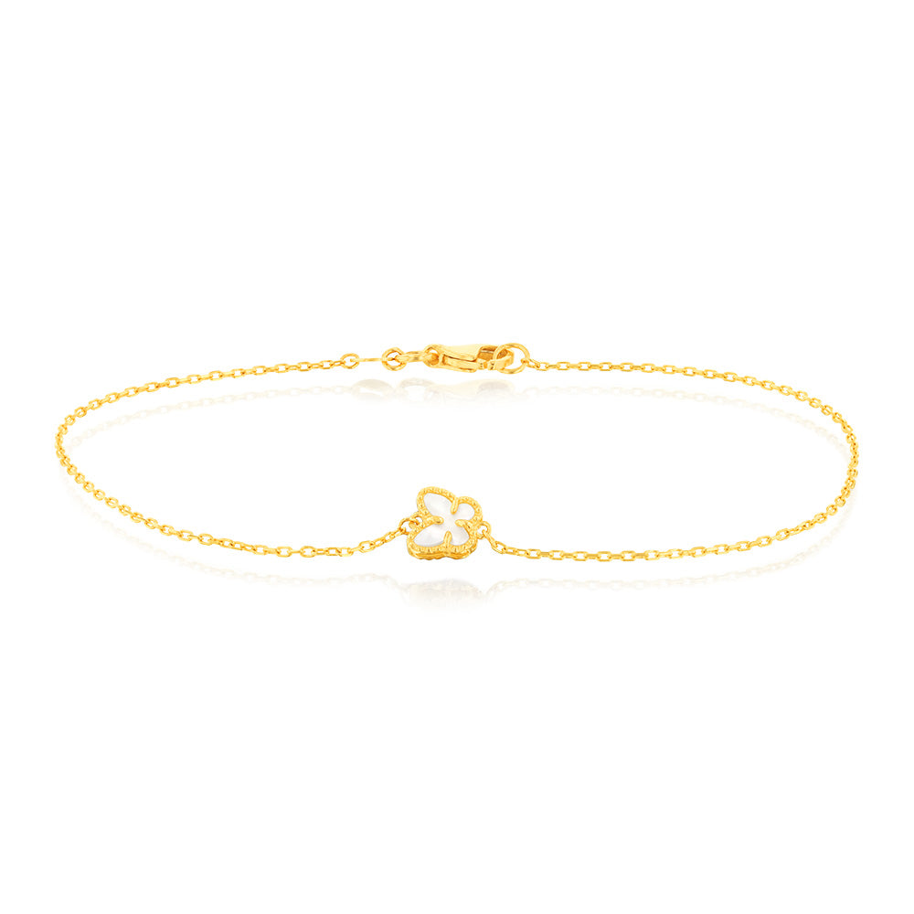 9ct Yellow Gold 19.70cm Butterfly and Mother of Pearl Bracelet - Elegant Jewelry Gift for Women, Perfect for Weddings & Special Occasions
