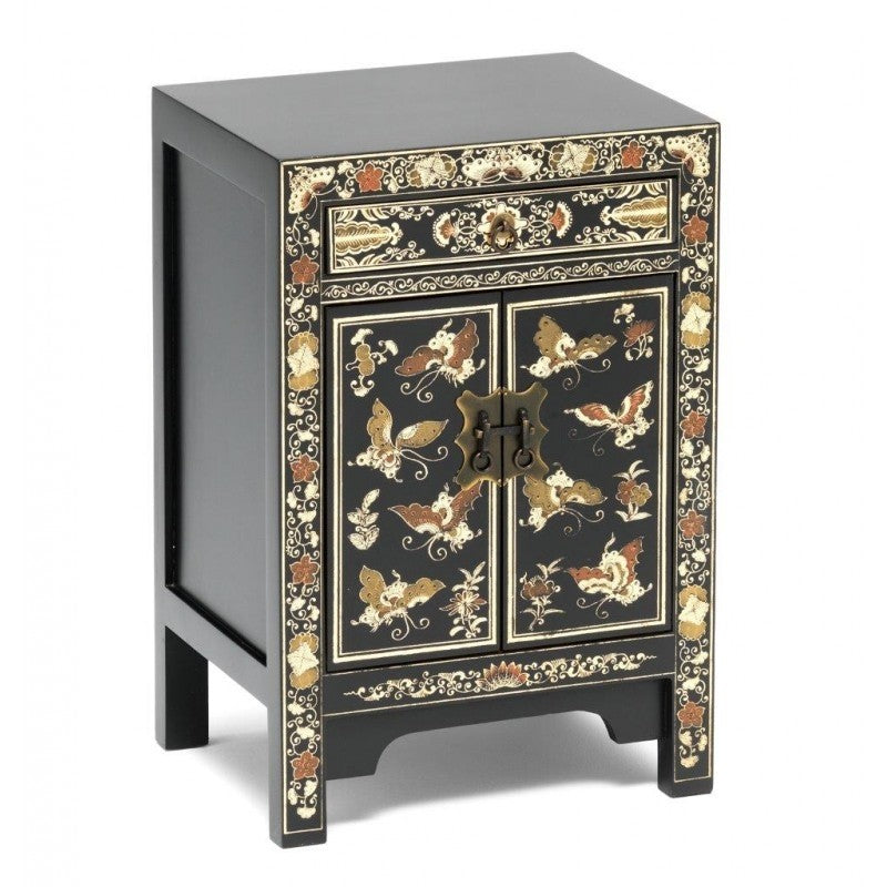 Golden Dragon Oriental Painted Solid Wood Nightstand - 40x35x60cm Bedside Cabinet with Gold Finish - Perfect for Bedroom, Living Room & Office Storage