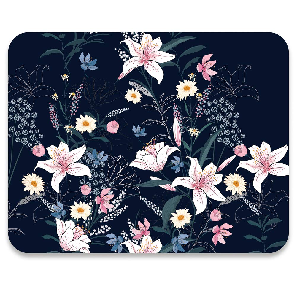 Audimi Medium Mouse Pad - Non-Slip Gaming & Office Mouse Mat with Navy Blue Floral Design for PC, Laptop, Mac - Perfect for Work, Gaming & Home Office Use