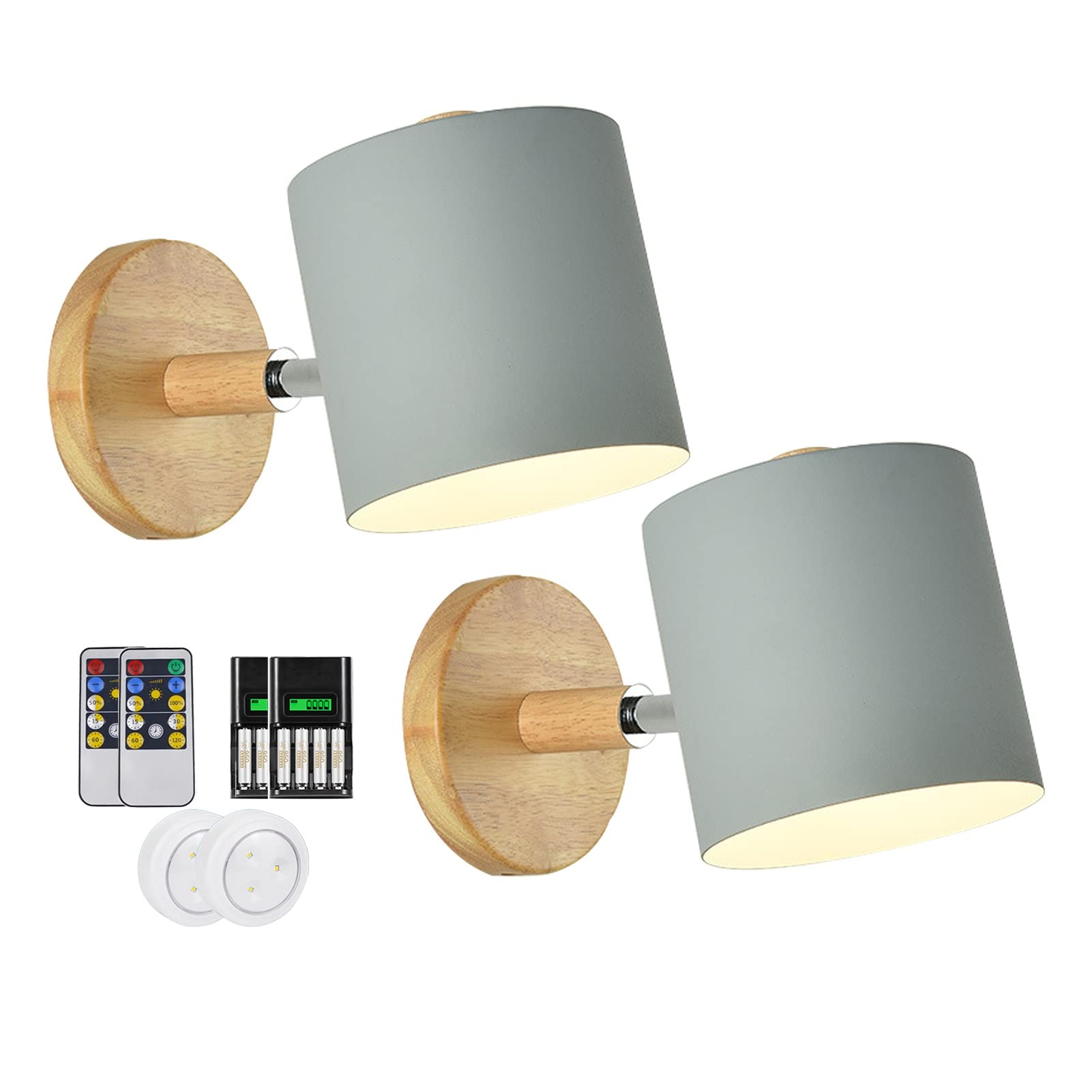 Modern Battery-Powered Wall Sconces Set of 2 - Wireless Remote Control, Rechargeable LED Wall Lights for Living Room, Bedroom & Bathroom - Mid-Century Black Vanity Lighting Fixtures for Home Decor