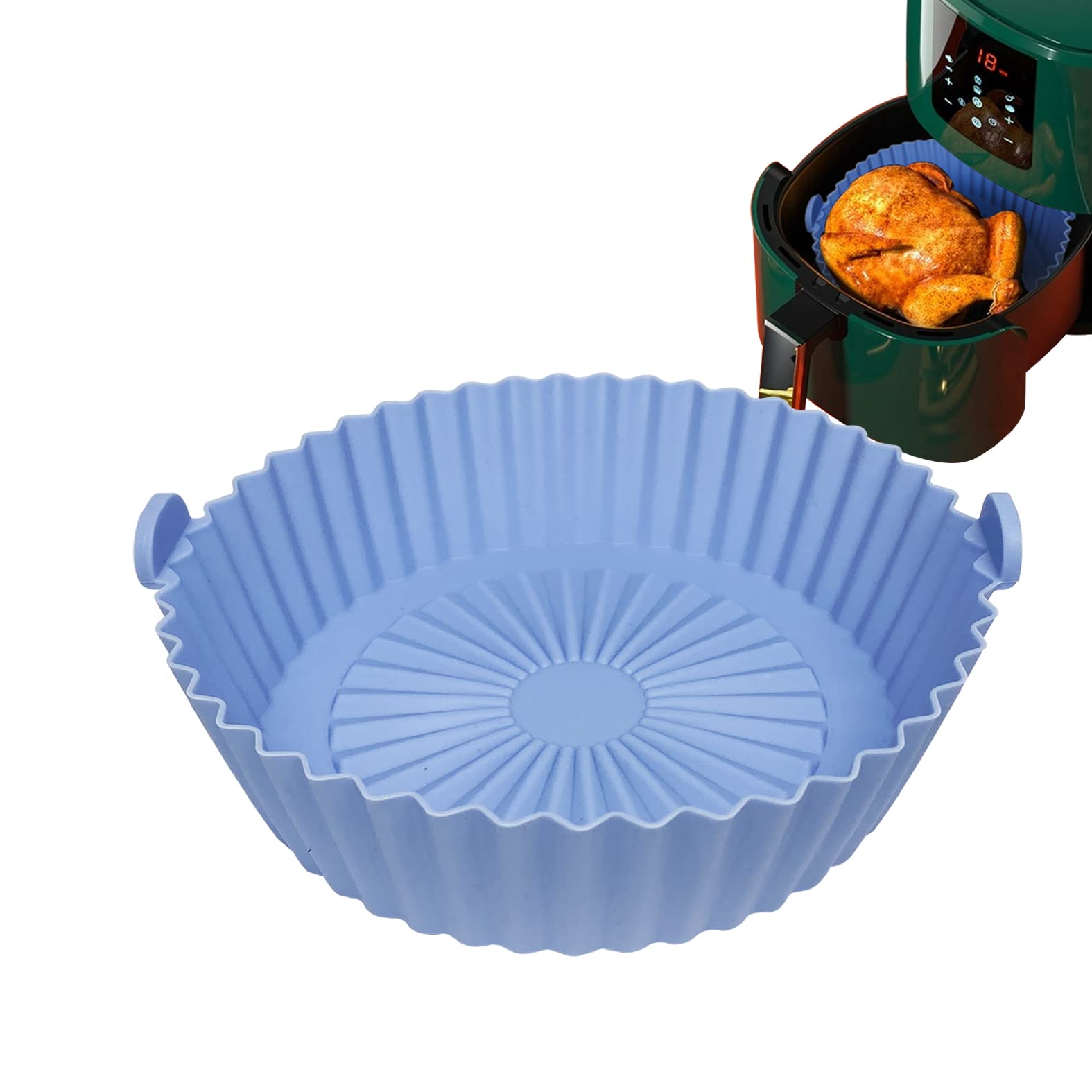 5.5 Inch Non-Stick Silicone Air Fryer Basket - Reusable Round Pot Liner for Air Fryers & Ovens, Sky Blue - Perfect for Baking, Roasting & Healthy Cooking | Replacement for Parchment Paper | Durable Kitchen Accessories