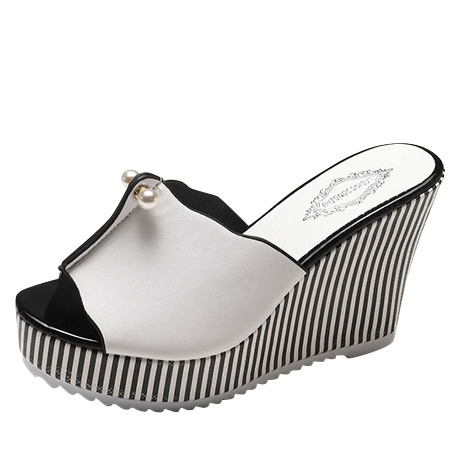 Women's Fashion Wedge Heel Sandals - Spring & Summer Platform Sandals with Striped Pearl Design | Perfect for Beach, Vacation, and Casual Outings